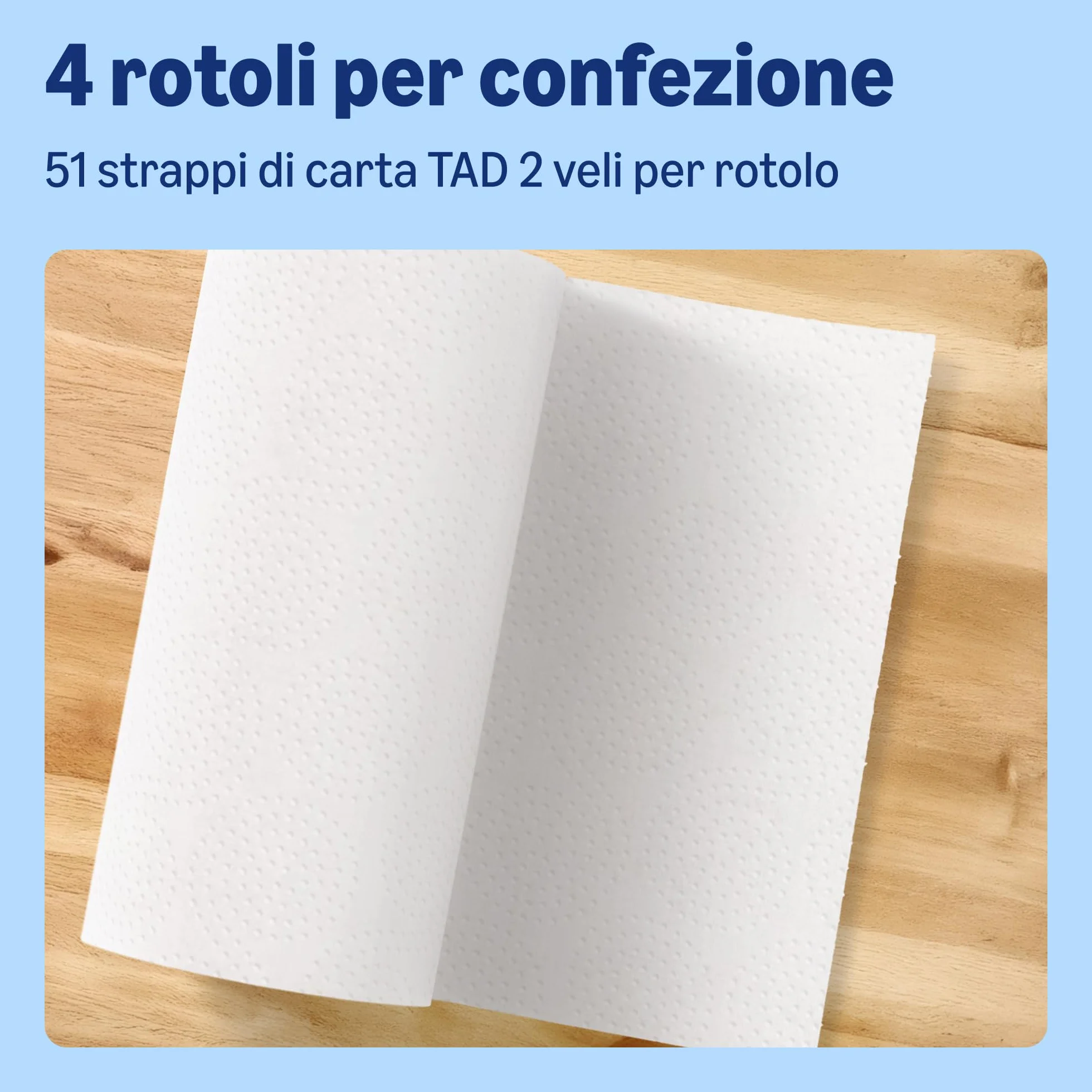 Rotolo da Cucina TAD Ultra Assorbente, 4 Rotoli, 51 Fogli, Certificato FSC