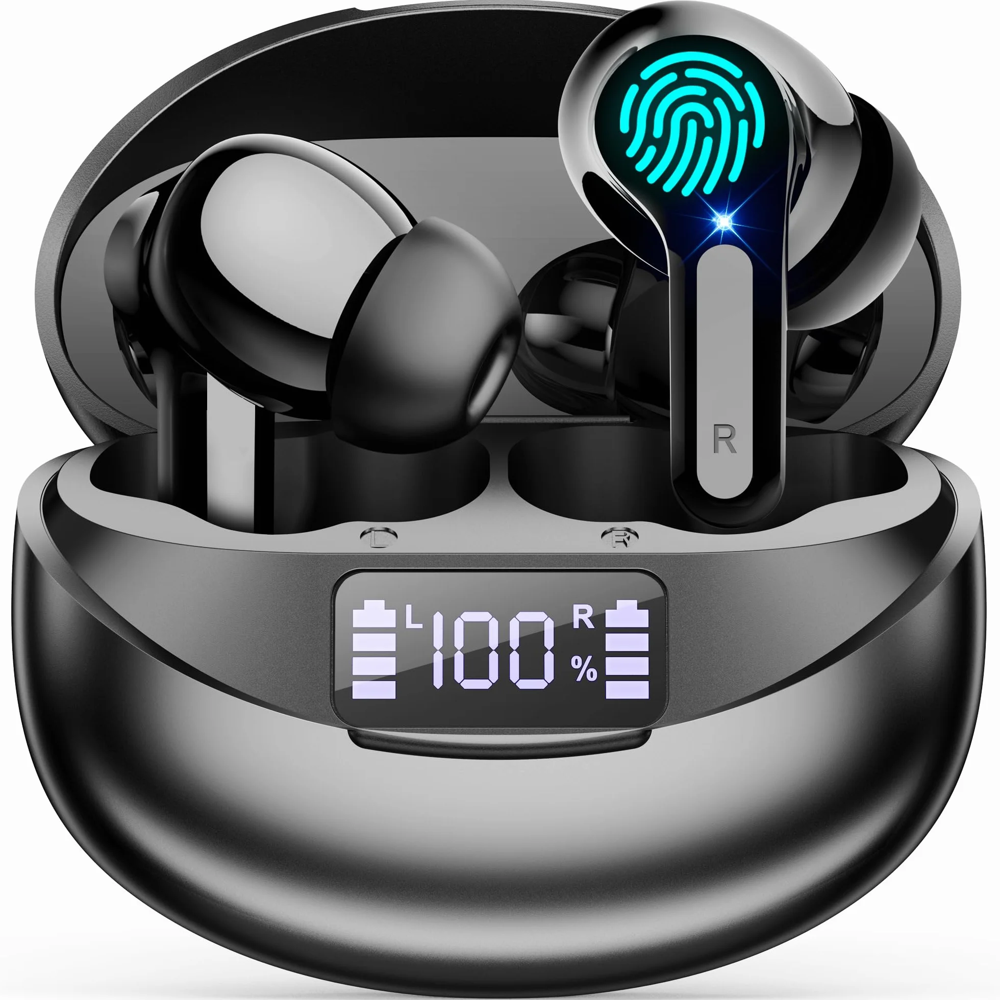 Cuffie Bluetooth 5.3 Wireless, Auricolari Hi-Fi Senza Fili con Cancellazione Rumore CVC, USB C, Nero