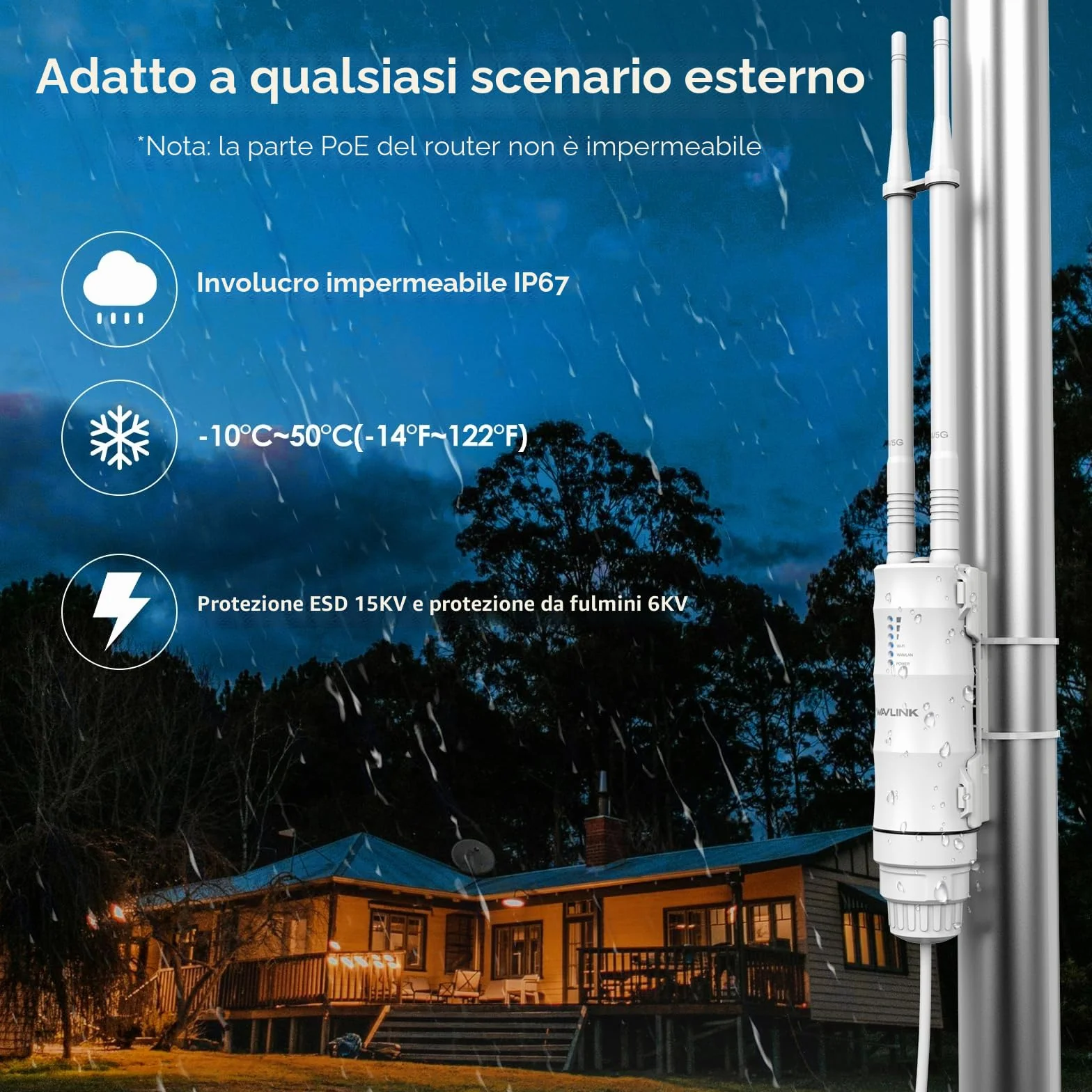 WAVLINK AC1200 Ripetitore WiFi Potente Esterno per Lunga Distanza - Amplificatore di Segnale Doppia Banda 2.4G + 5G, Outdoor Router Extender Access Point, Supporto PoE