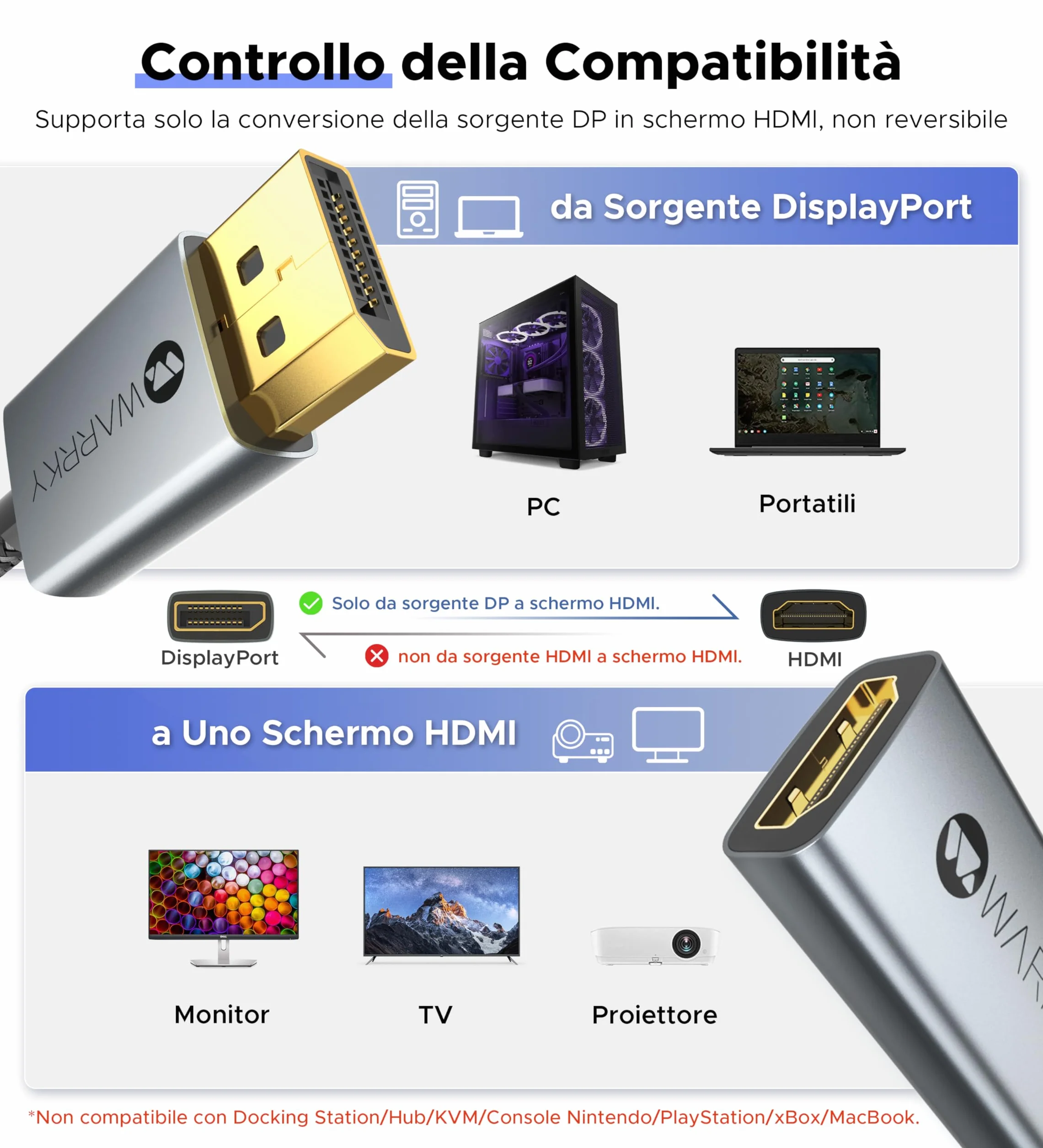 WARRKY-DH02-DisplayPort TO H Adapter 2Pack - 4K@30HZ