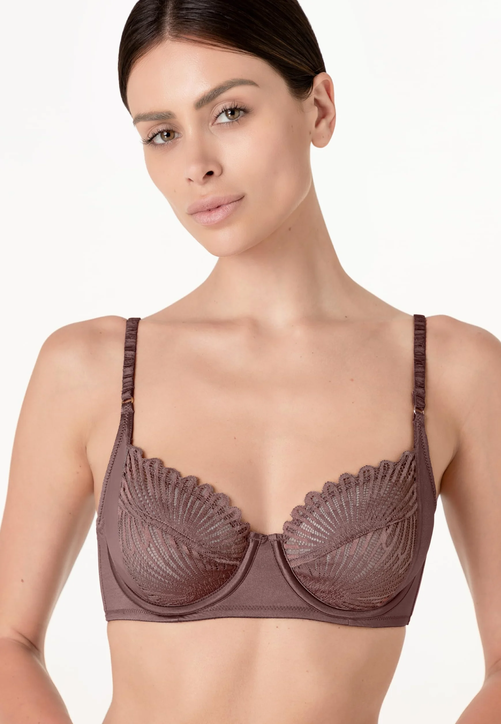 Lovable Blowball Lacy Micro Donna Reggiseno Balconcino con Ferretto e Coppe Taglio a 2 in Pizzo e Microfibra, Nocciola 36C