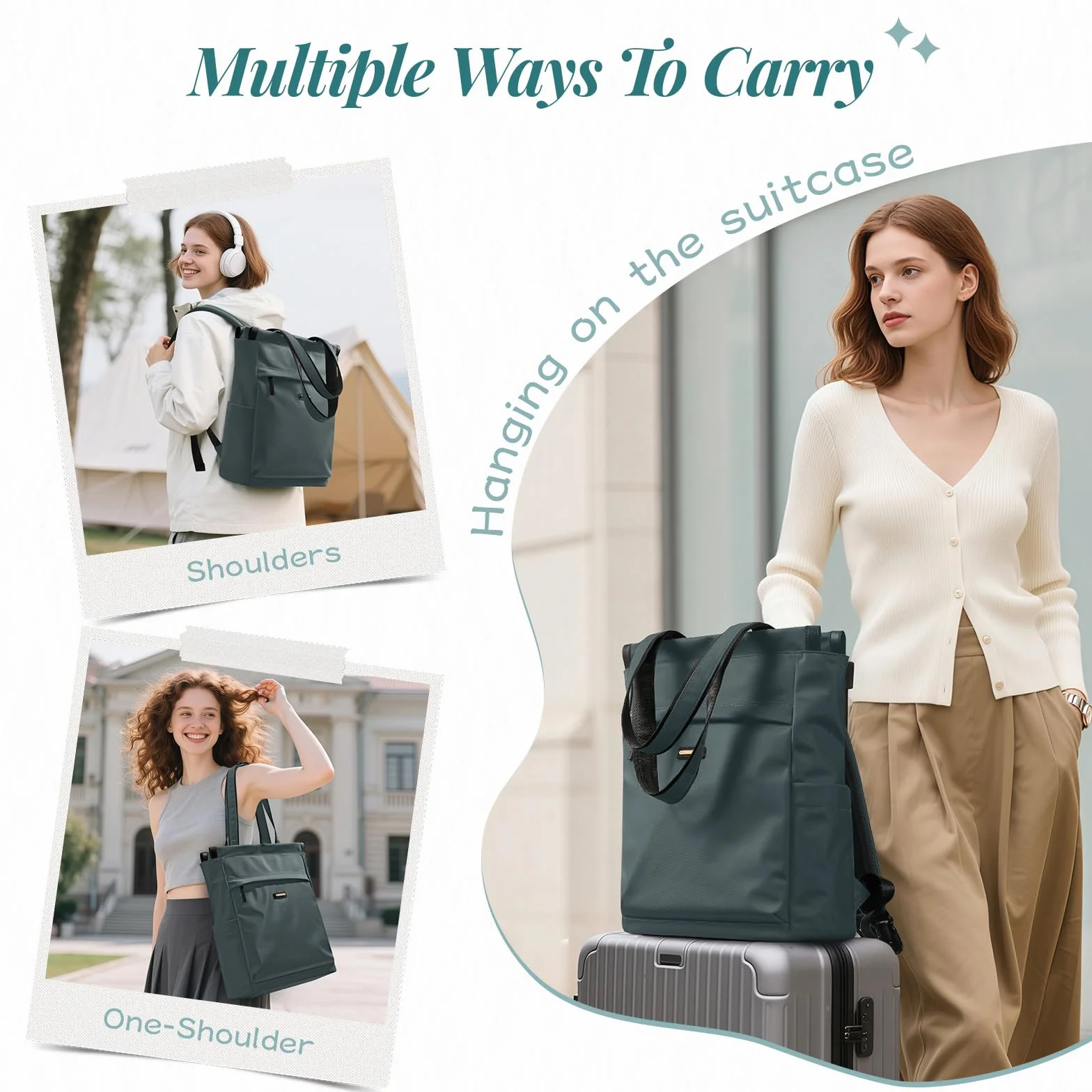GOLF SUPAGS Borsa per Notebook Convertibile, Zaino per Laptop da Donna con Scomparto per Laptop, Borsa a Tracolla Viaggio Moda Casual da 15.6 Pollici, per Università, Lavoro (Verde Scuro)