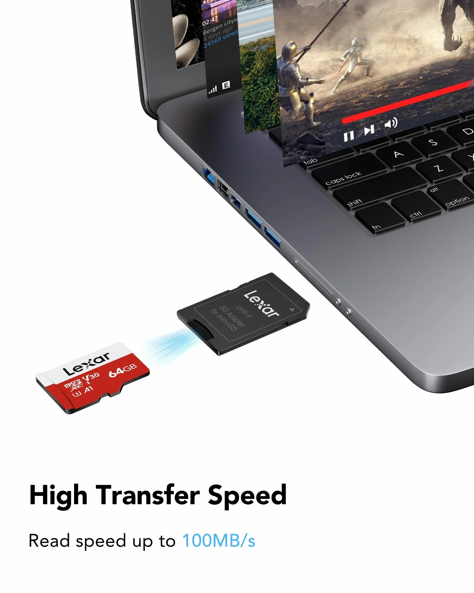 Lexar Micro SD 64 GB Scheda di Memoria microSDXC A1 U3 C10 V30 100 MB/s con Adattatore SD