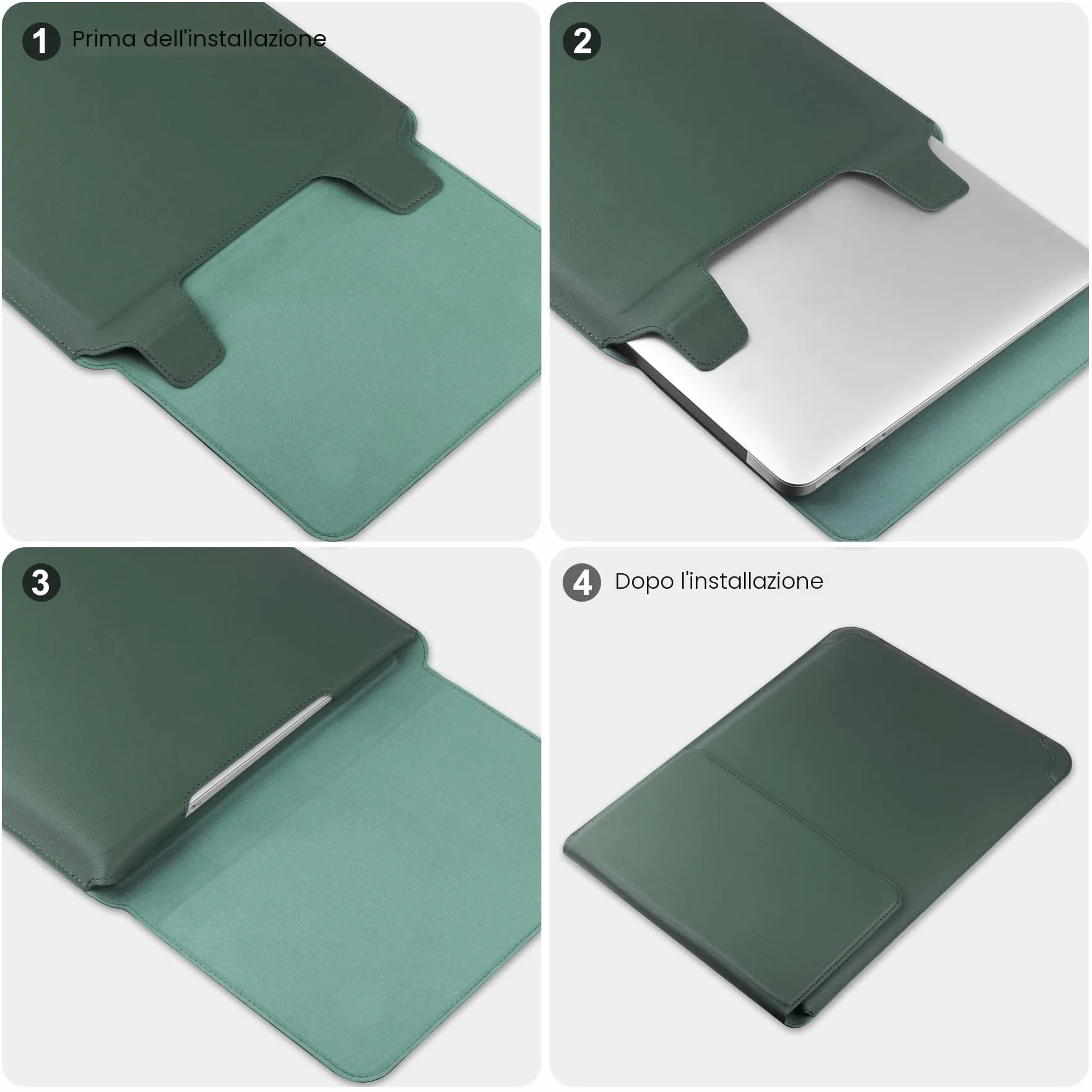 HoYiXi 14'' Laptop Custodia con Stand Sleeve Case in Pelle Compatibile con MacBook Pro 14 2021/ASUS Vivobook 14/HP Pavilion X360/ IdeaPad/Dell HP ASUS Acer HUAWEI Matebook 14'' PC, Verde