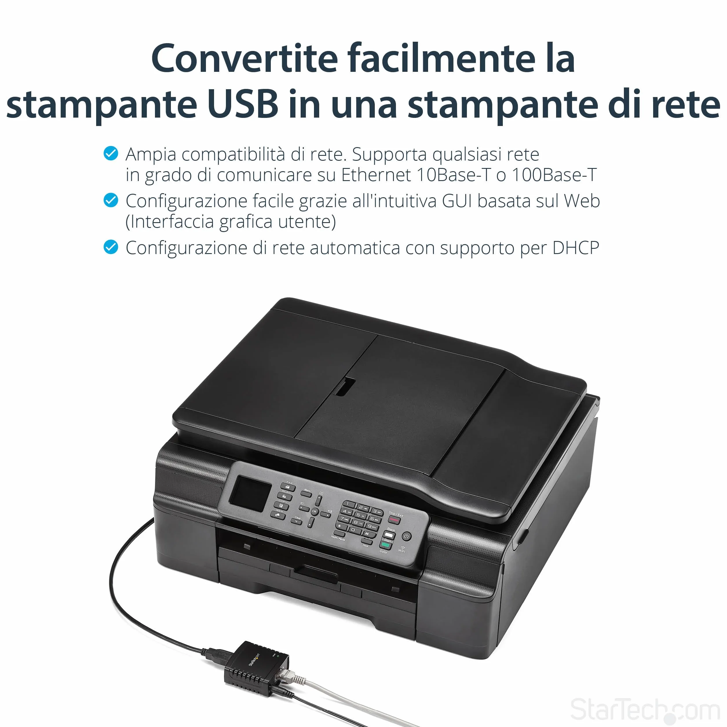 StarTech.com Server di rete per Stampante Ethernet 10/100 Mbps con porta USB 2.0