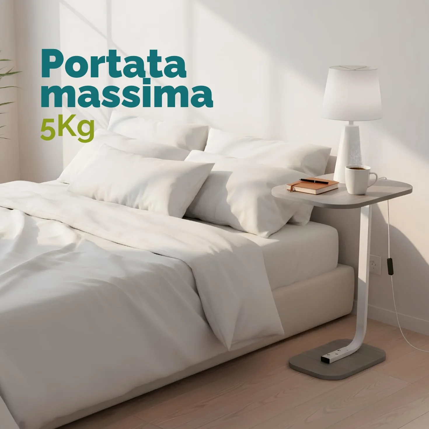 PALUPLUS Tavolino a Forma di C per Divano in Legno MDF, Misura 39x28x55 cm, Tavolo da studio, Lavoro, Supporto per Laptop, Tavolo Servipranzo Letto, Supporto per Pc, Portata 5 Kg -7111F -1,9