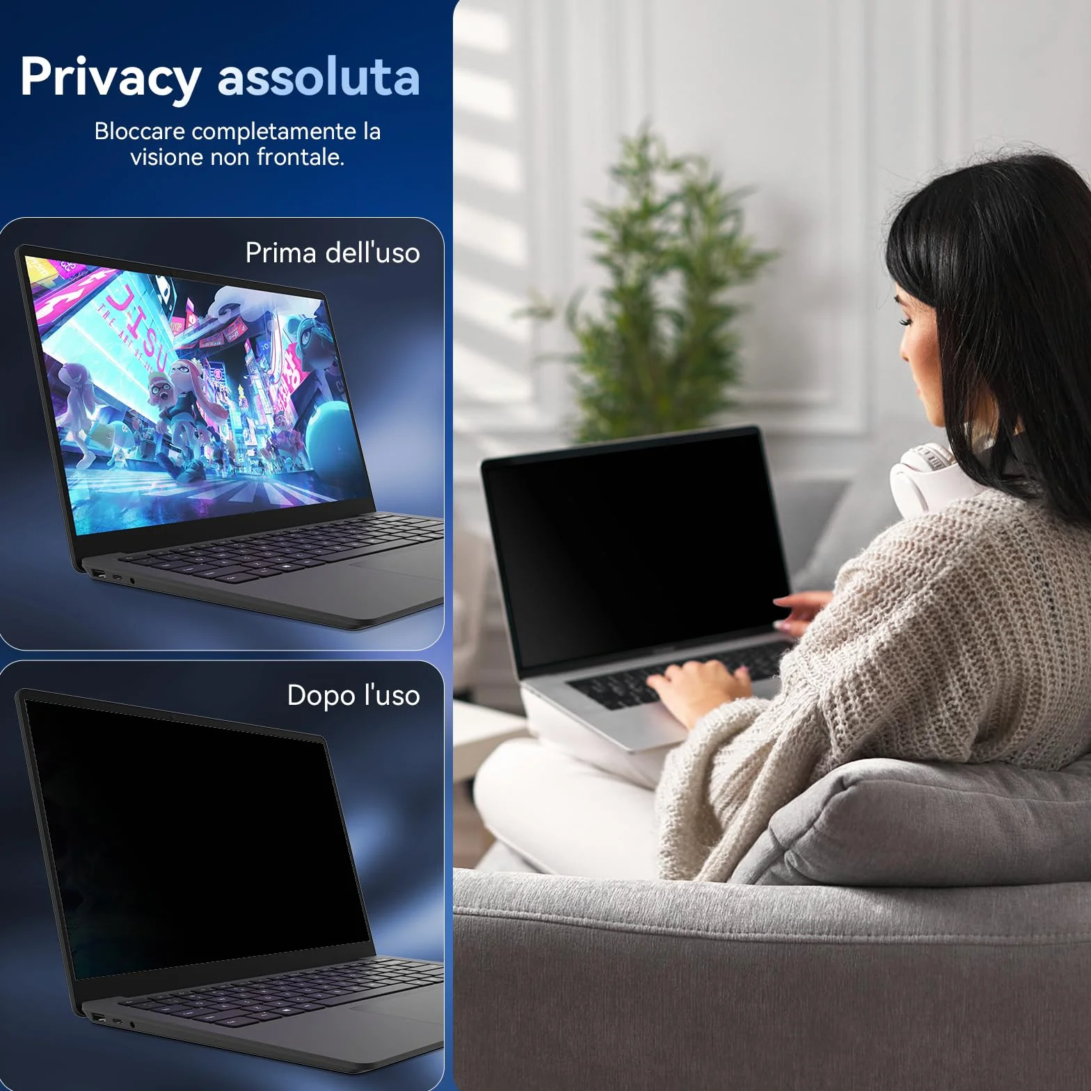 Laptop Filtro Privacy Schermo 14 Pollici 16:9, Pellicola Privacy Filter Compatibile con HP/dell/Acer/Lenovo/Thinkpad/Samsung/ASUS/Sony, Rimovibile Pellicola de Protezione