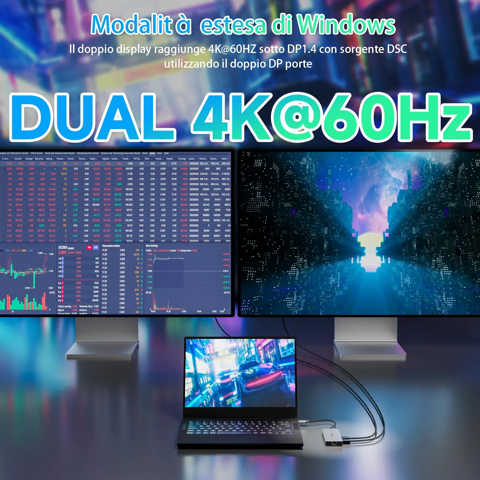 WAVLINK Stazione docking per computer portatili, Displayport Docking Station con doppio DP, HDMI, 100W PD IN, 10Gbps USB A/C, porta Ethernet 2.5G per Dell/HP/Lenovo ecc, solo computer Windows Systerm