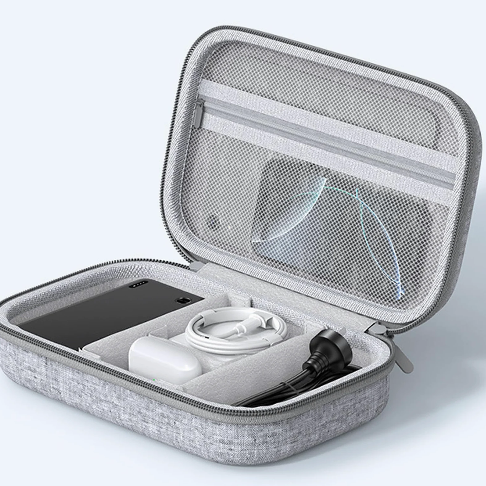 Custodia ergonomica doppia custodia protettiva impermeabile organizer per viaggio antiurto gadget elettronici borsa di immagazzinaggio, grigio
