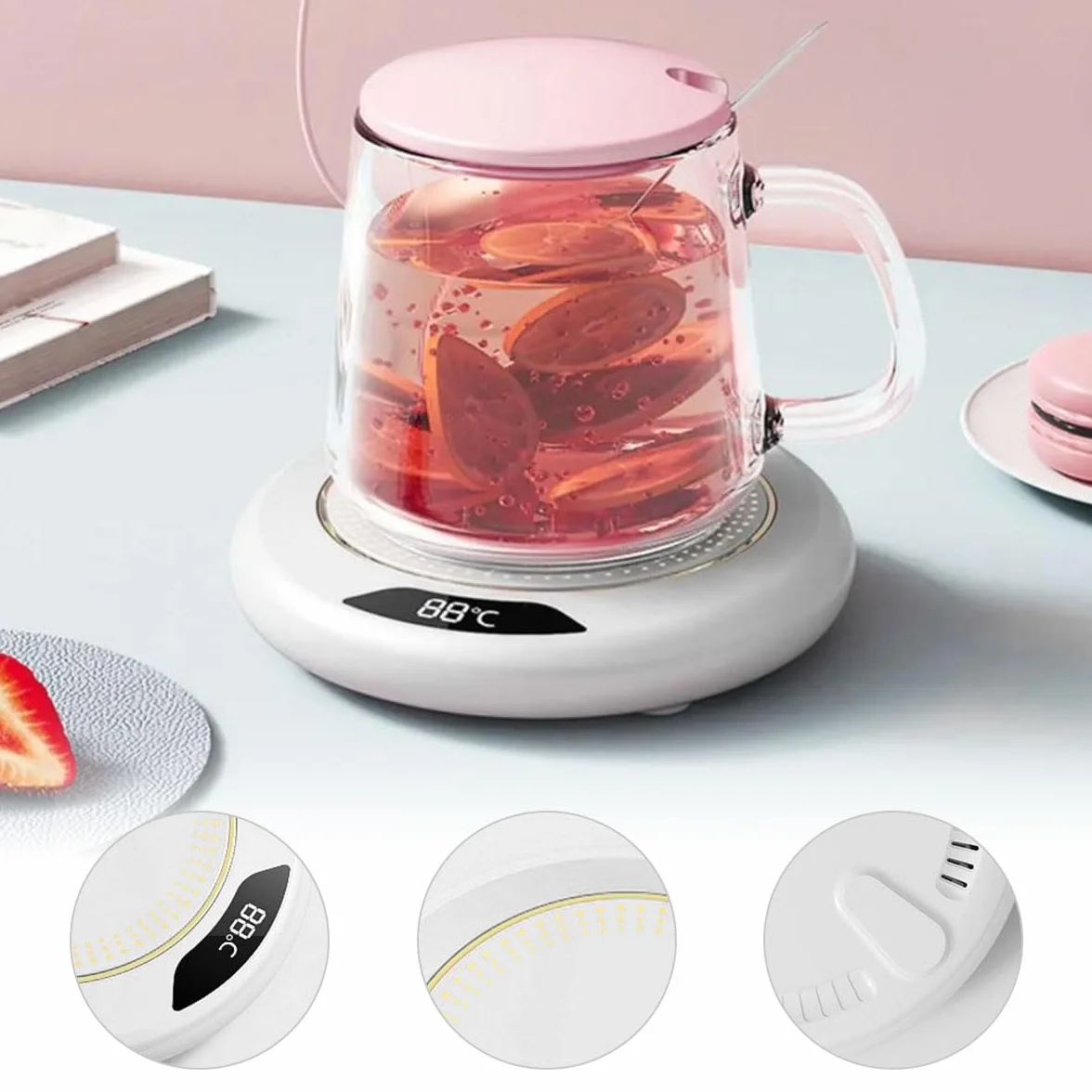 Scalda Tazza Usb con 3 Impostazioni di Temperatura, Scaldatazze da Caffè, Scalda Bevande Scalda Latte, Scalda Caffè, Scalda Tazza Intelligente, Sottobicchiere Elettrico per Caffè, Tè e Latte (Bianco)