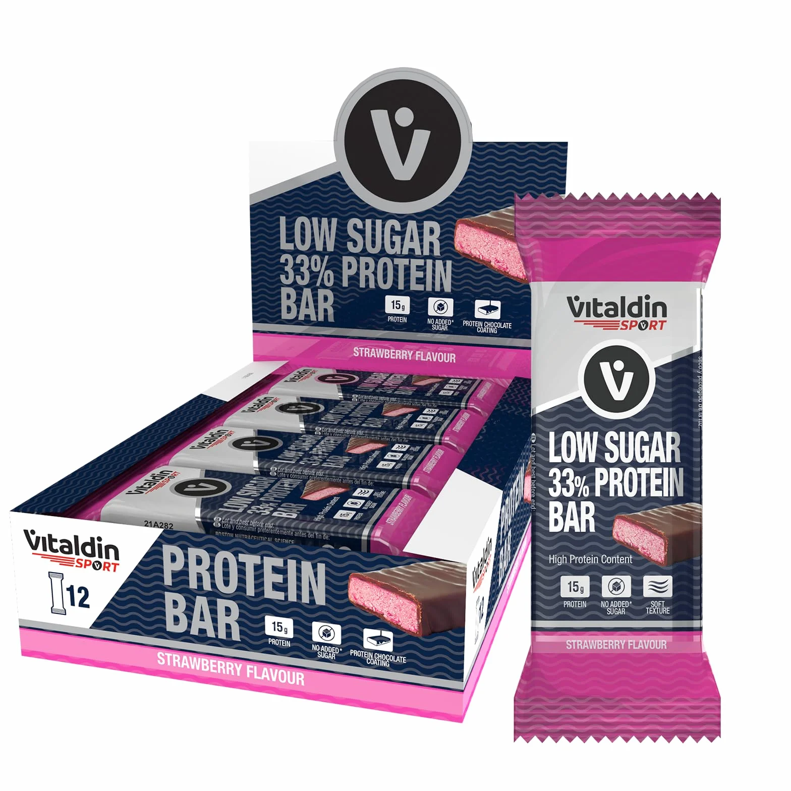 VITALDIN SPORT Low Sugar 33% Protein Bar Fragola 12x45g Barrette Proteiche Vegane