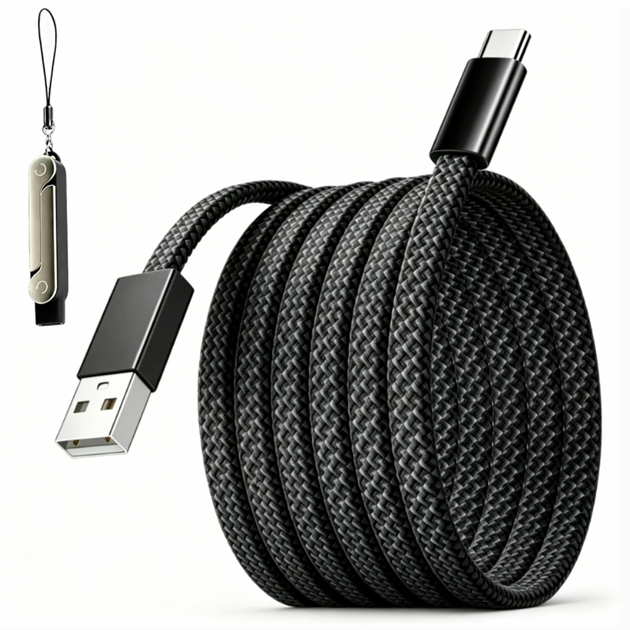 Cavo di ricarica rapida da USB A a tipo C da 60 W con supporto pieghevole per telefono, cavo di ricarica in nylon intrecciato da 1 m, 480 Mbps, sincronizzazione dati USB-C cavo di ricarica per