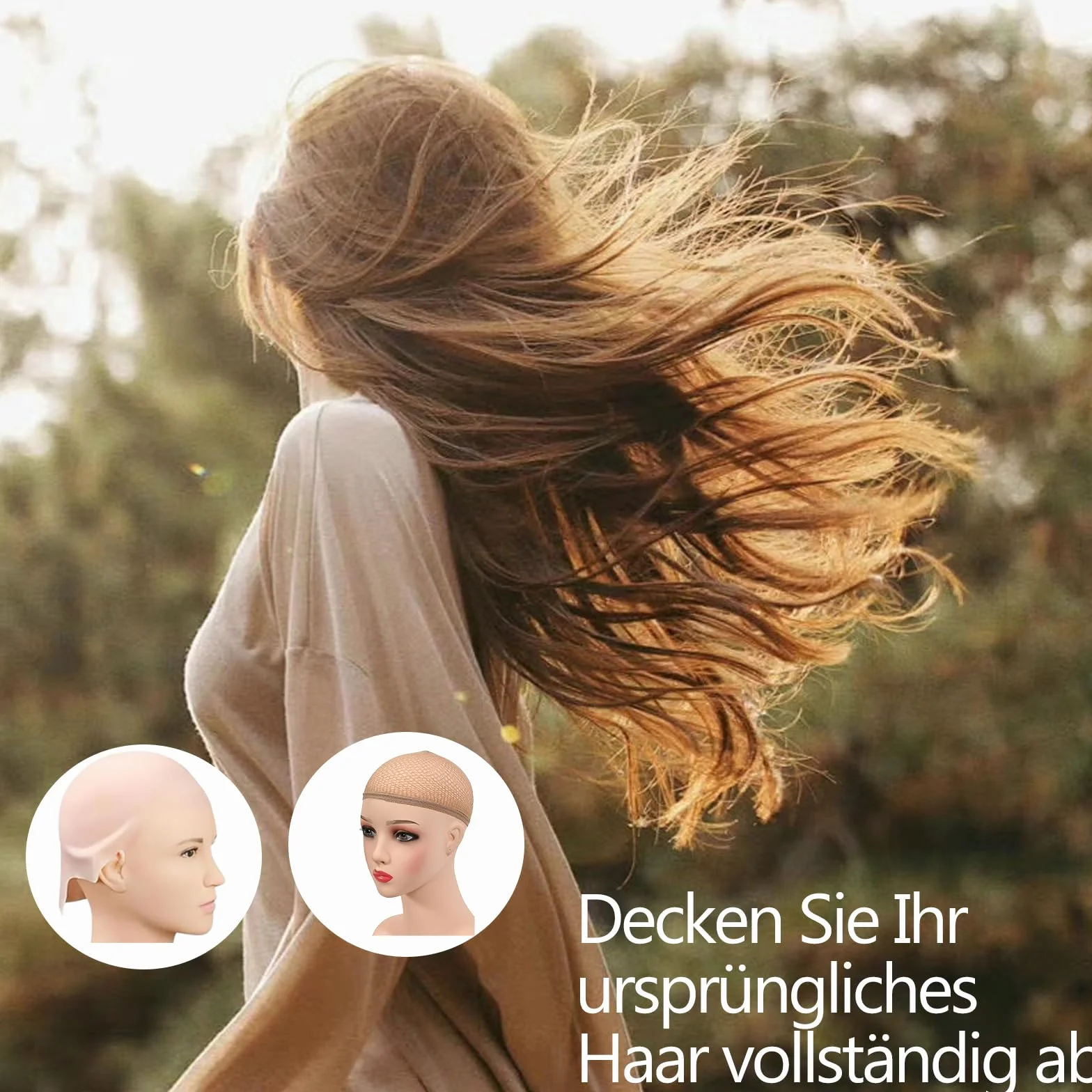 Set di 3 tappi calvi in lattice con retina per capelli, aspetto realistico per Halloween e cosplay