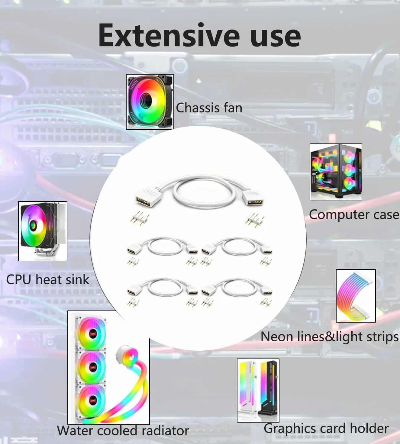 RUNCCI-YUN 5 pezzi Cavo splitter 5V 3 pin ARGB di Estensione 3 pin,Femmina a Femmina ARGB Prolunga Ventola Cavo per ventole RGB per PC e serie LED (30 cm, Bianco)