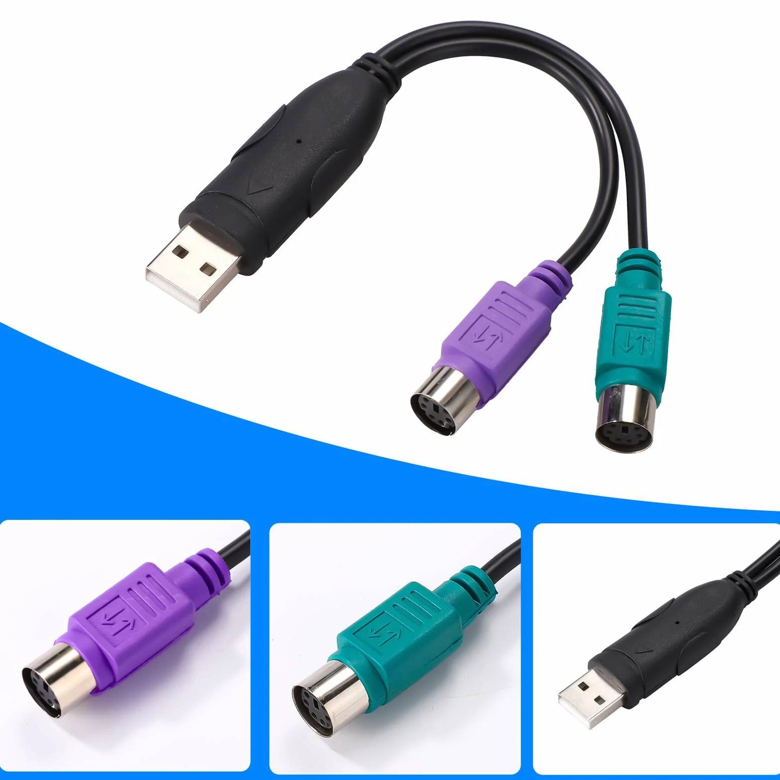 2pz Adattatore da PS2 a USB, Lunghezza 18,9cm Adattatore Convertitore da Tastiera e Mouse PS/2 a USB (Porte Viola e Verde)