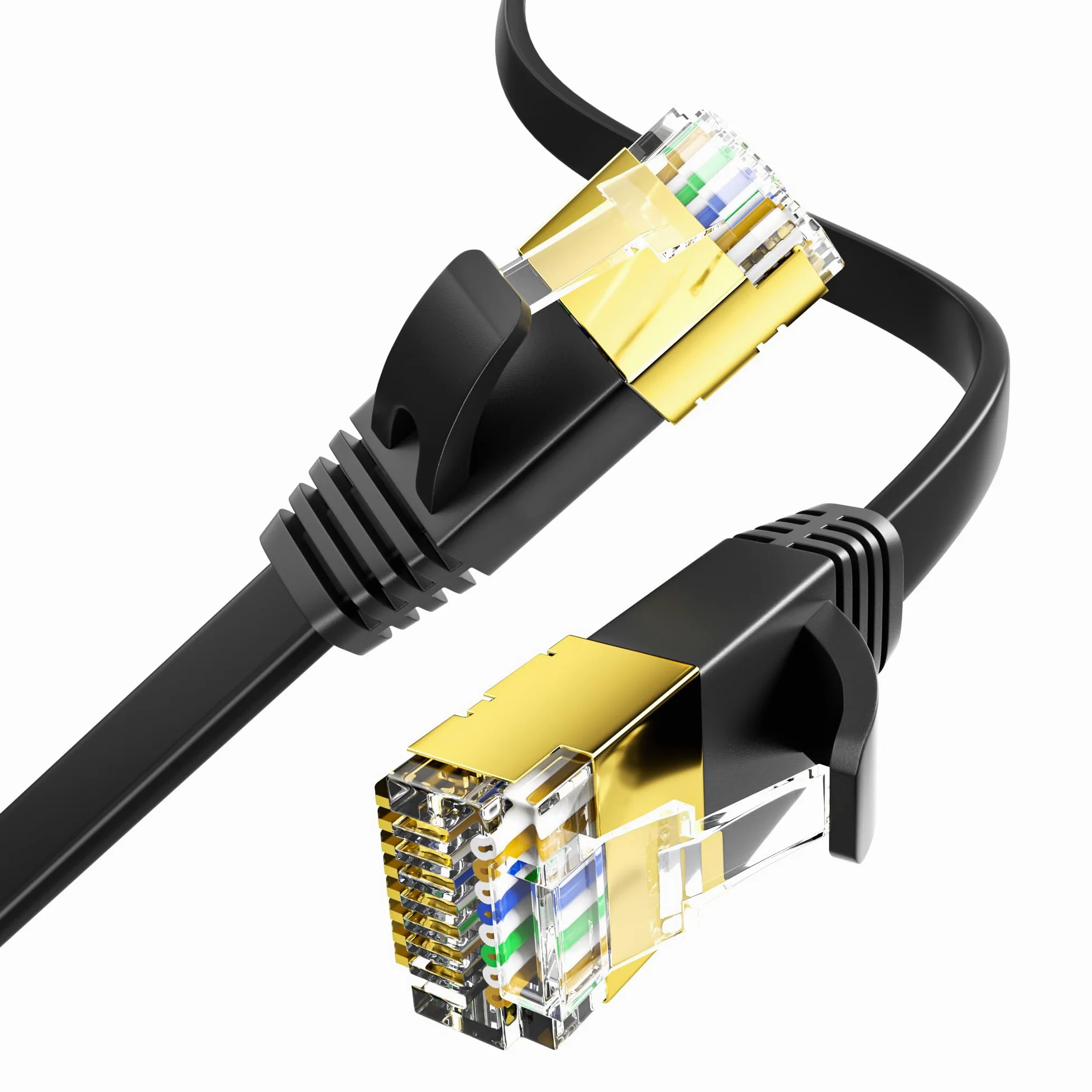 Cavo Ethernet Cat 7 30 Metri, Piatto Cavo Lan 30m Alta Velocità Cavo di Rete 10Gbps 600Mhz, RJ45 Gigabit Schermato Cavo Internet Nero Cavo Patch per Router Modem Switch PC Xbox