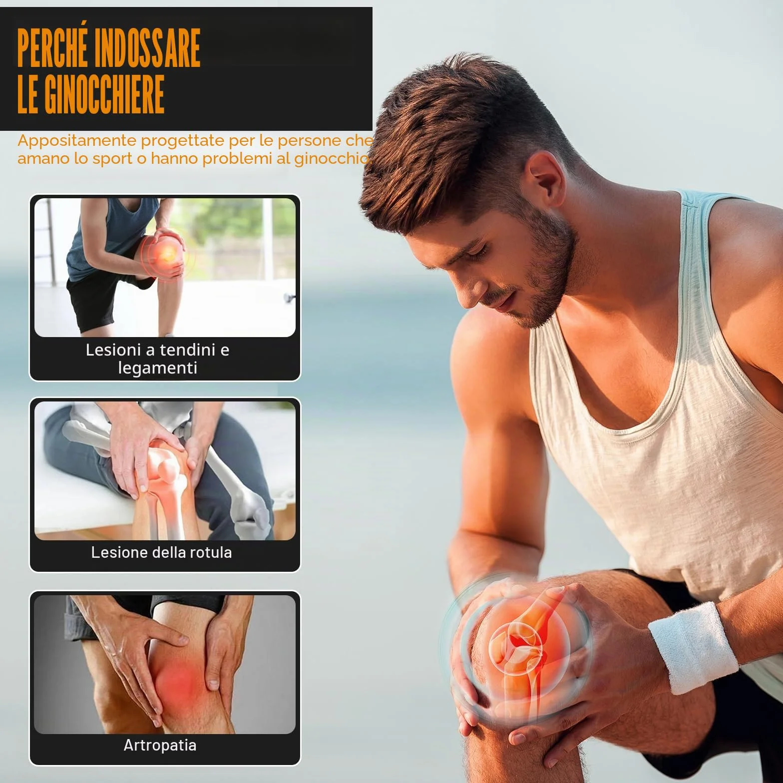 Ginocchiera in Bambù con Compressione per Sport Uomo Donna