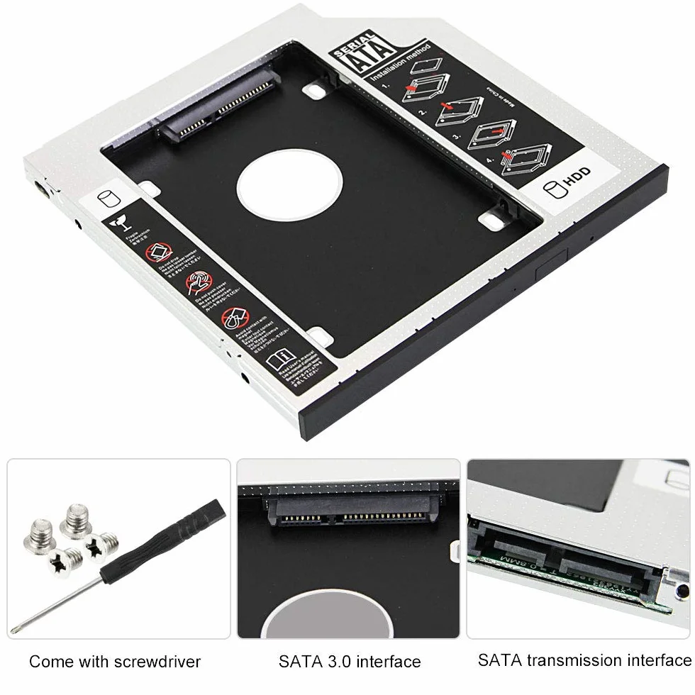 Hard Drive Caddy, 2 nd 2.5"HDD /SSD SATA 3 Telaio per Dischi Adattatore per 9.5mm Notebook CD/DVD