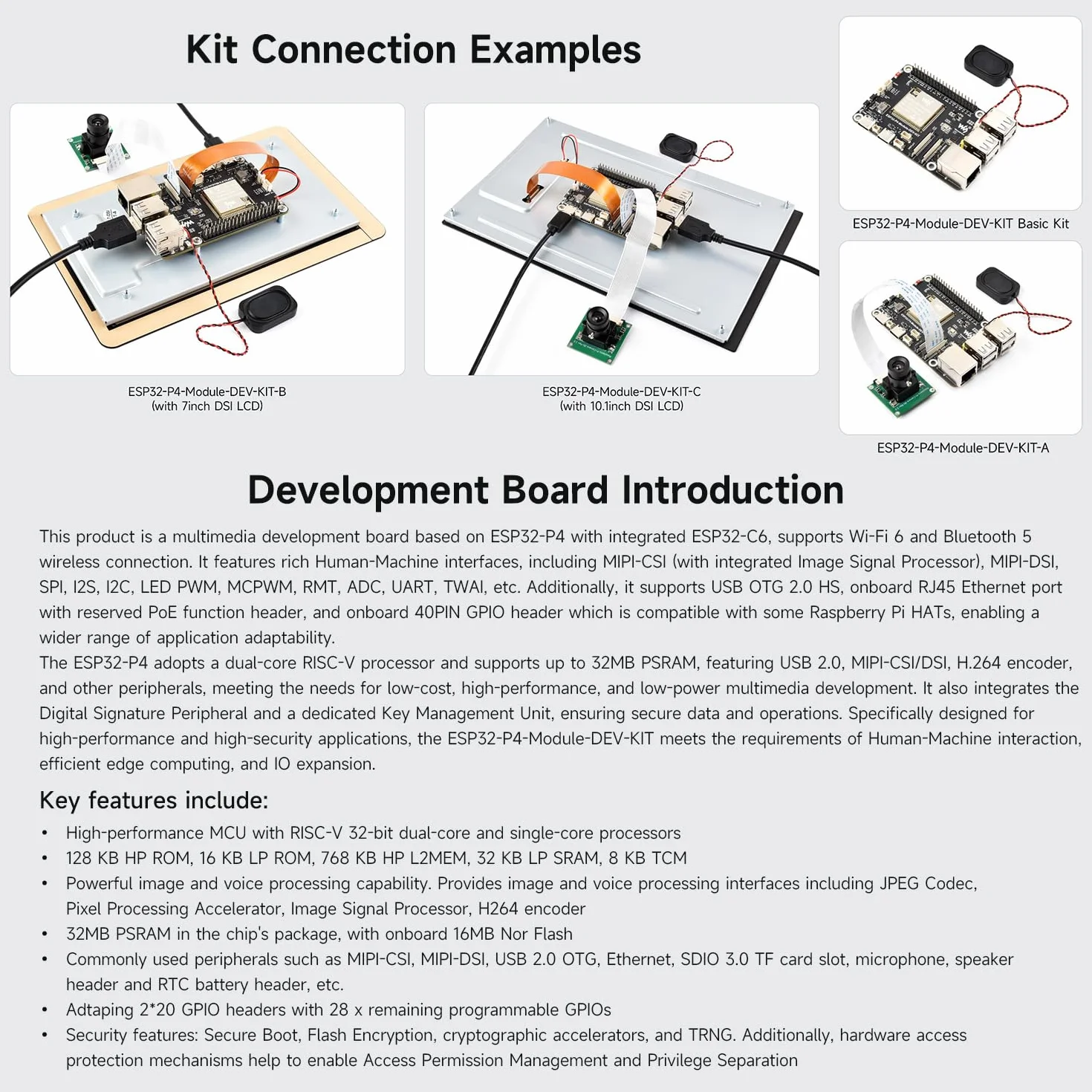 Waveshare ESP32-P4-Module Basic Kit, ESP32-P4-Module High-Performance Development Board, Based On ESP32-P4 & ESP32-C6, Supports Wi-Fi 6 & BT 5/BLE, with Speaker