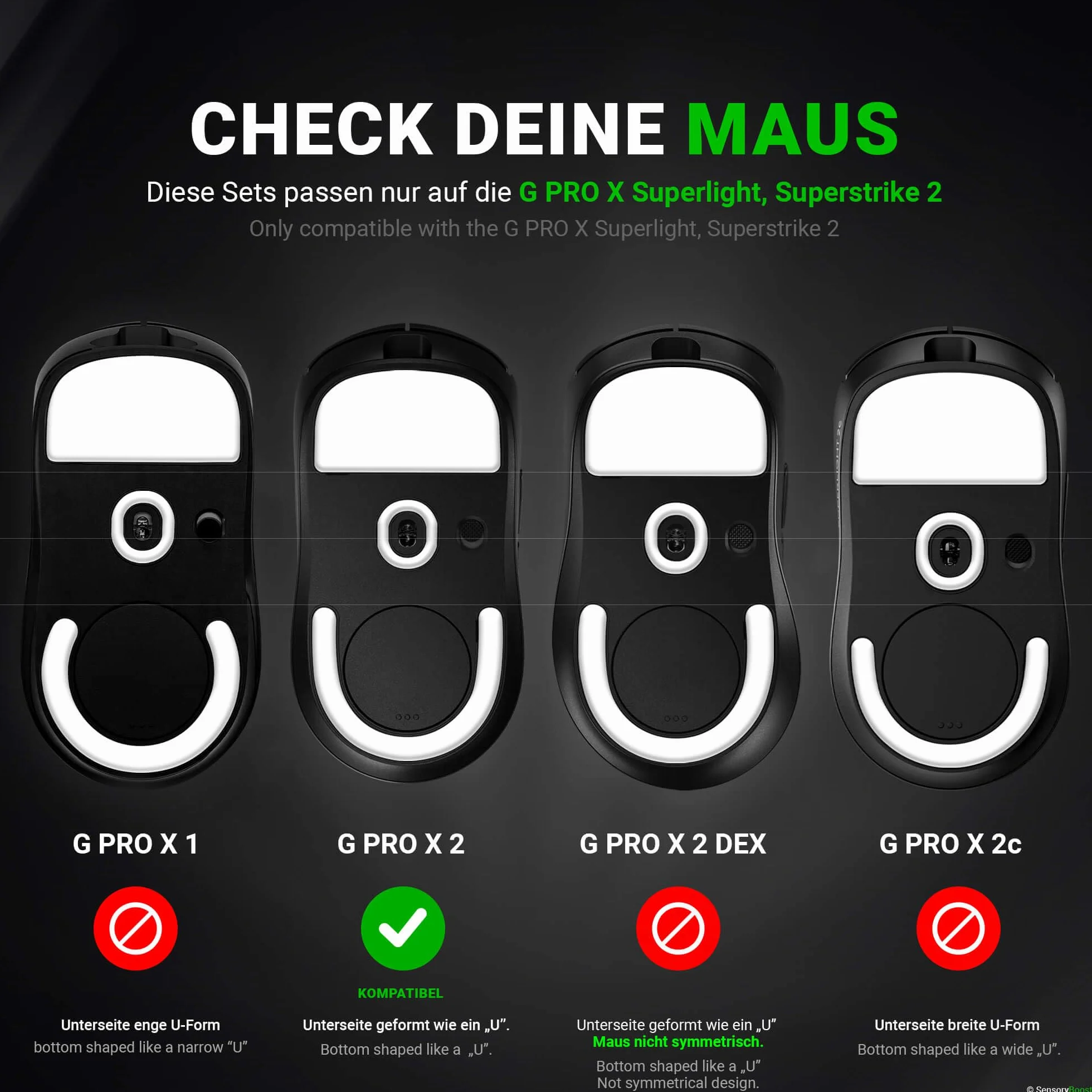 SensoryBoost Rush Piedini in Vetro per Logitech G PRO X Superlight 2 - Ultra veloce, bordi arrotondati, Accessori Mouse