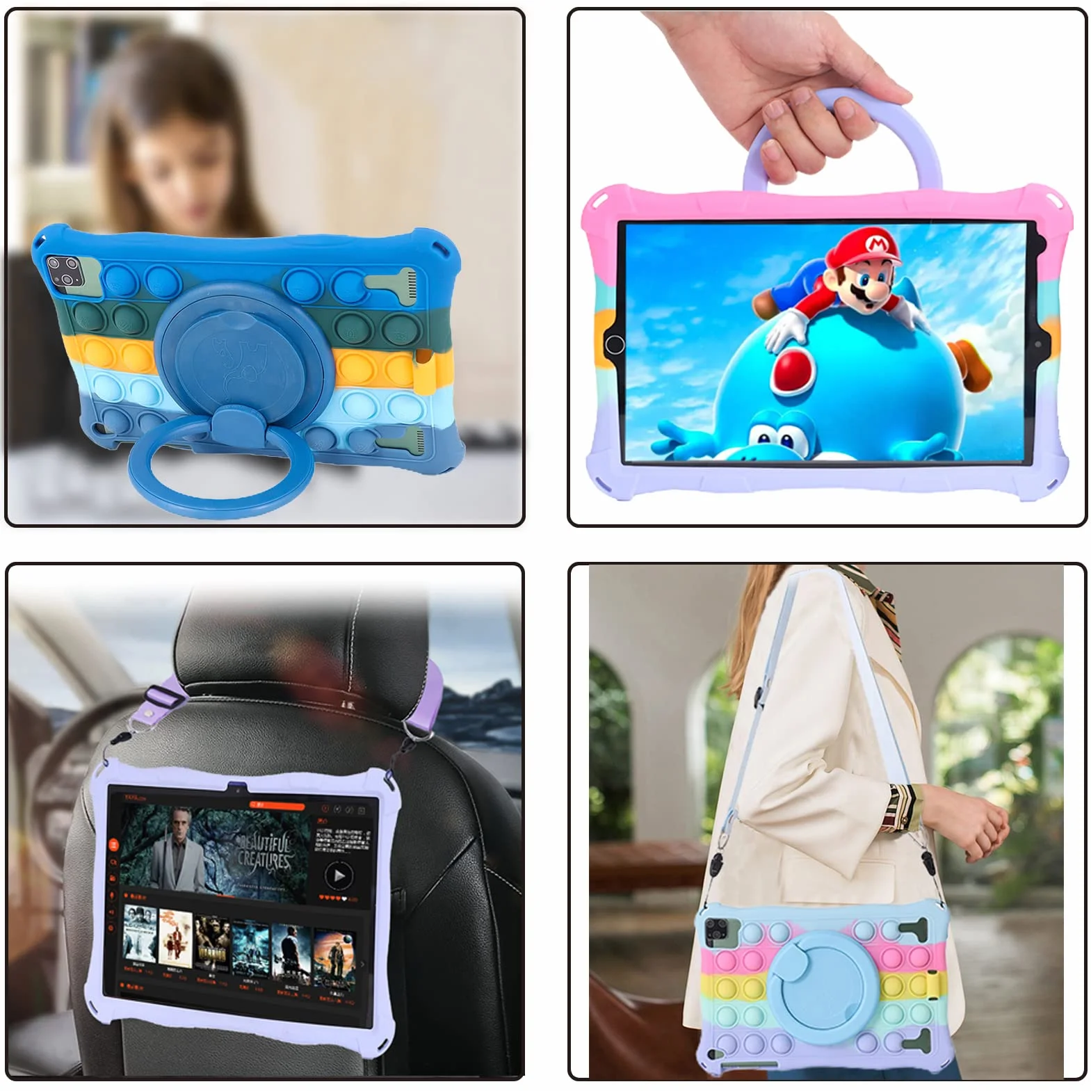 Custodia per Tablet da 10 Pollici per VANKYO MatrixPad S21,DUODUOGO P8/G12 Gowin P8,AOYODKG A32,Aitszon 10.1,Novel TTT 10 Cover Maniglia Girevole Supporto Case con Tracolla/Portapenne/Stilo