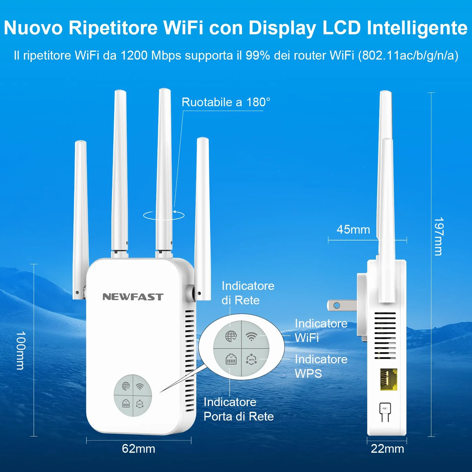 Ripetitore WiFi Potente 1200Mbps Amplificatore WiFi con 4 Antenne, RE523W2 NF