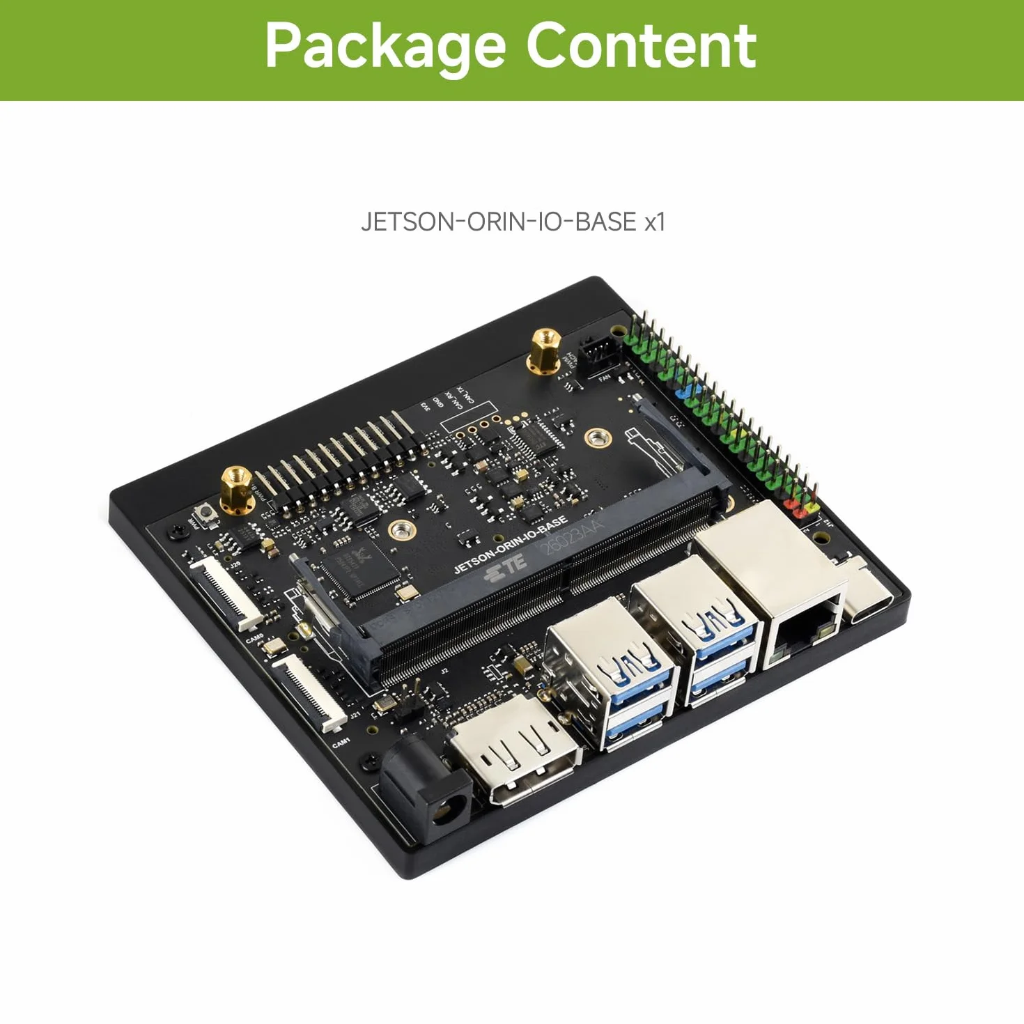 Waveshare Jetson Orin Nano/NX AI Development Board, with Two 4-lane CSI Ports, Two M.2 Key M and One M.2 Key E Ports, 5 USB Ports, 4K High-definition DisplayPort Port, compatible with Orin Module