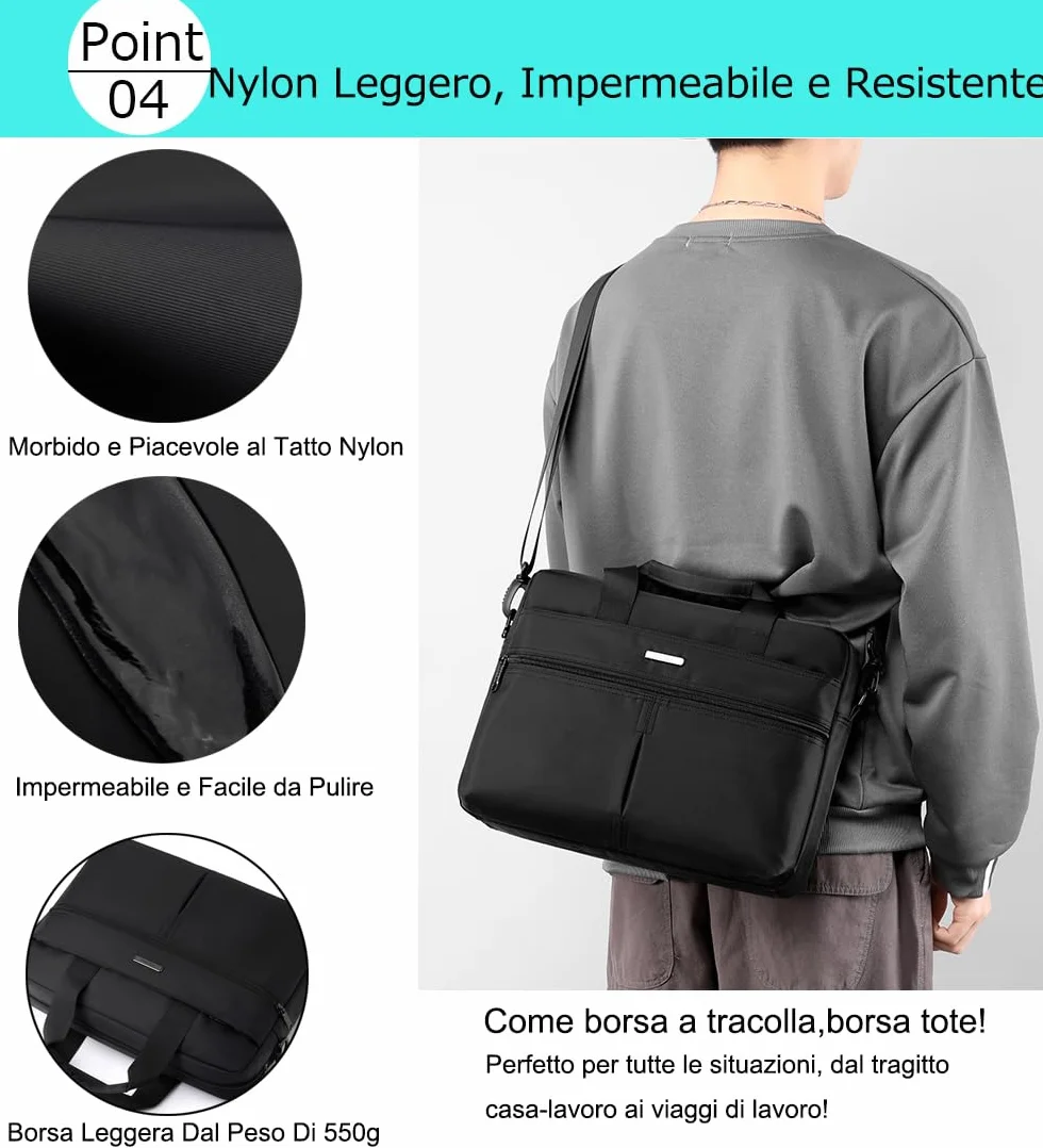 zhongningyifeng Borsa per computer portatile da 14 pollici, borsa sottile per computer da uomo e donna, borsa a tracolla leggera per ufficio, lavoro e lavoro, Nero