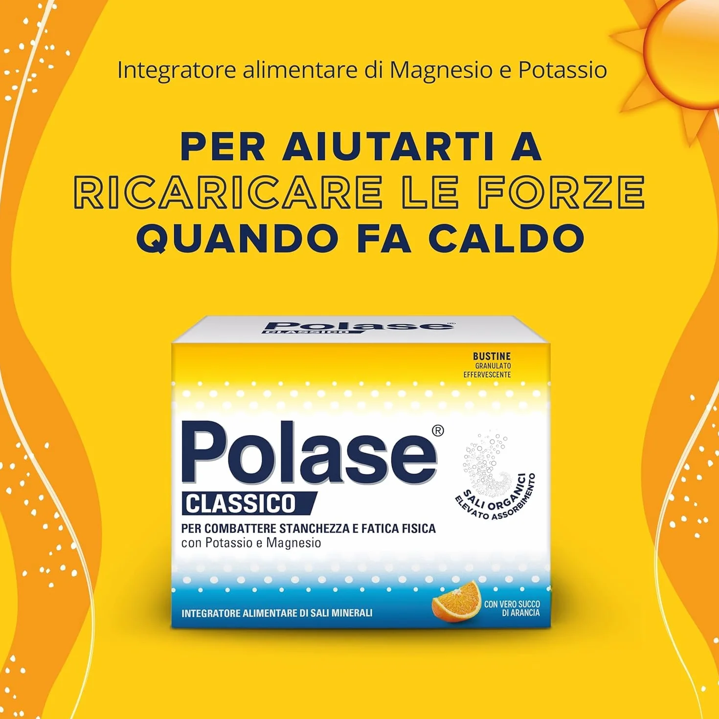 Polase Classico Magnesio e Potassio Integratore Alimentare contro Stanchezza e Fatica Fisica Gusto Arancia 48 bustine