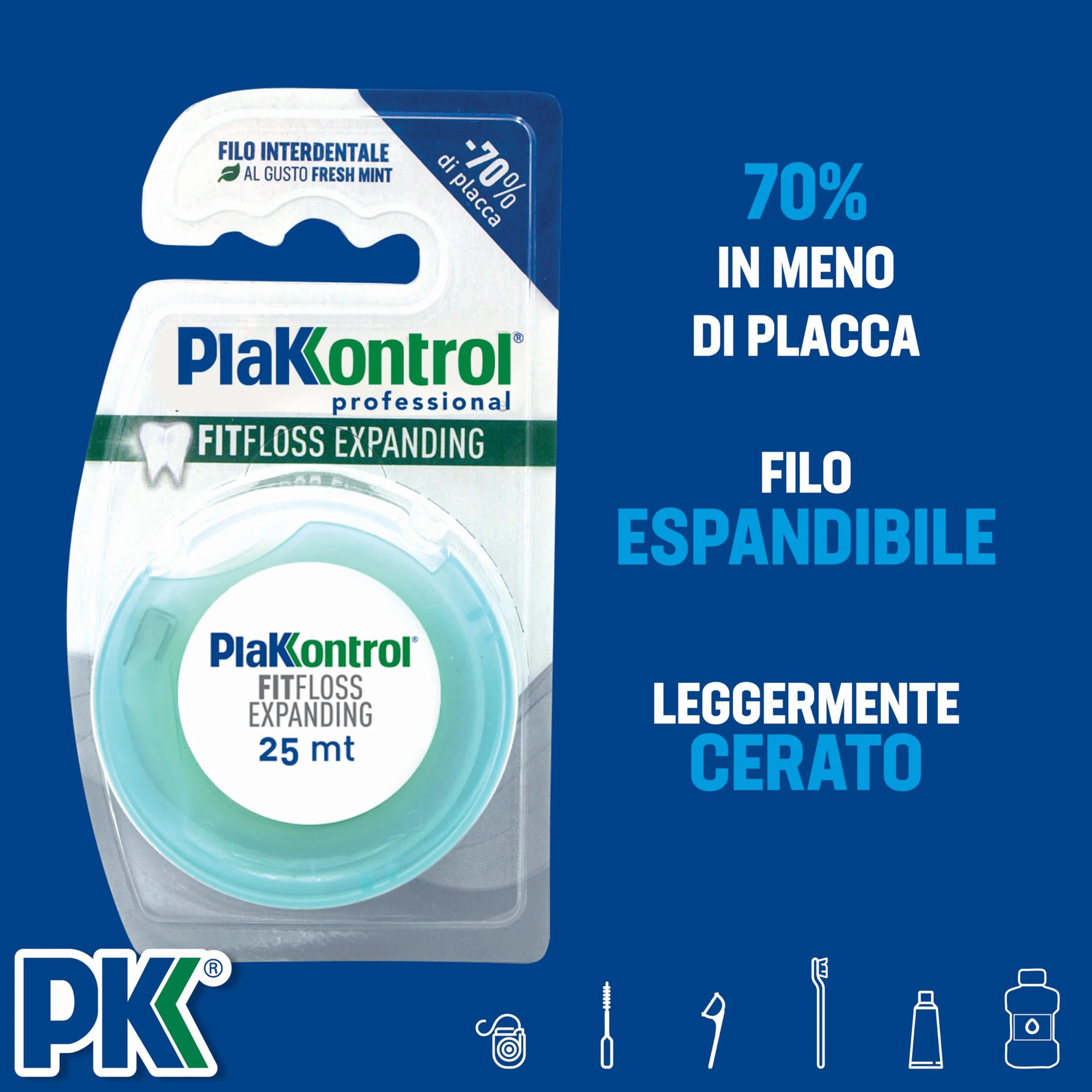 Plakkontrol® Fit Floss Expanding filo interdentale espandibile cerato gusto fresh mint 1 pz 30 g