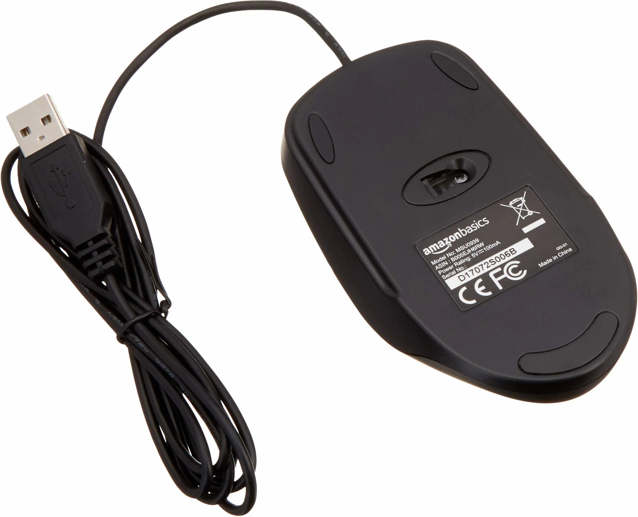 Amazon Basics Mysz optyczna czarna USB 3 przyciski Windows Mac OS X