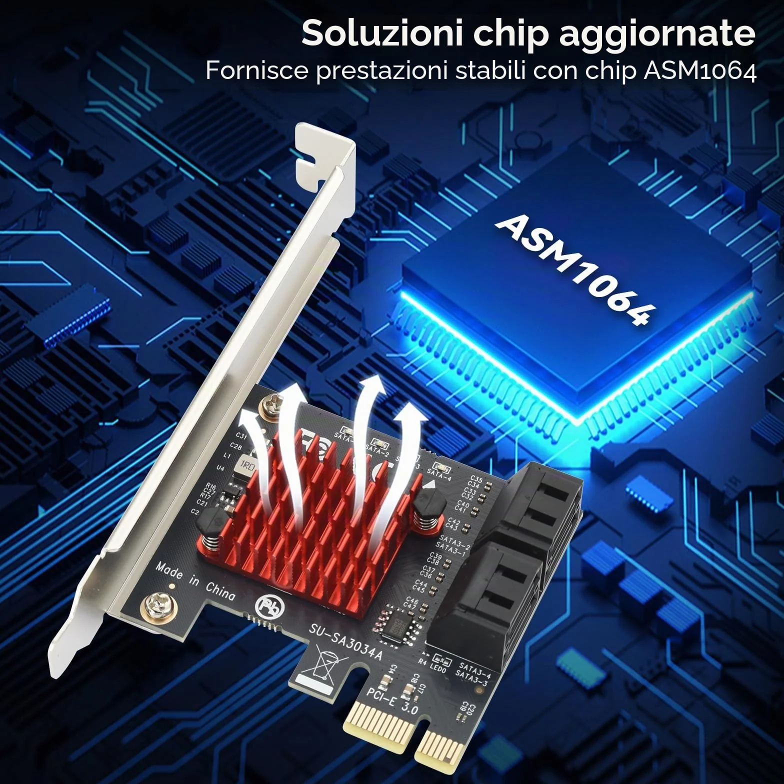 ELUTENG Scheda PCIe SATA a 4 Porte, 6Gbps Scheda di Espansione del Controller PCI-E X1 SATA 3.0 Con Staffa a Basso Profilo, Non-Raid, Avvio Come Disco Di Sistema, Supporto di 4 Dispositivi SA TA 3.0