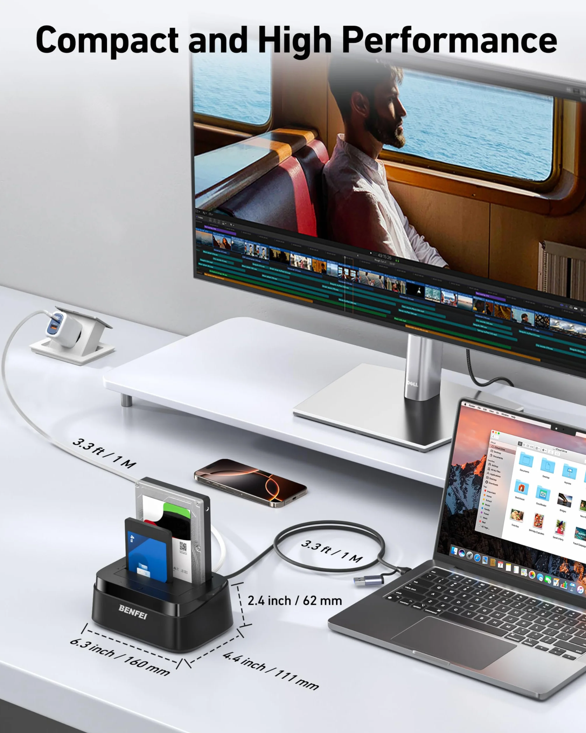 BENFEI Docking station per dischi rigidi con clonazione offline UASP, dock a doppio alloggiamento USB-C per HDD e SSD da 2,5/3,5", 5 Gbps