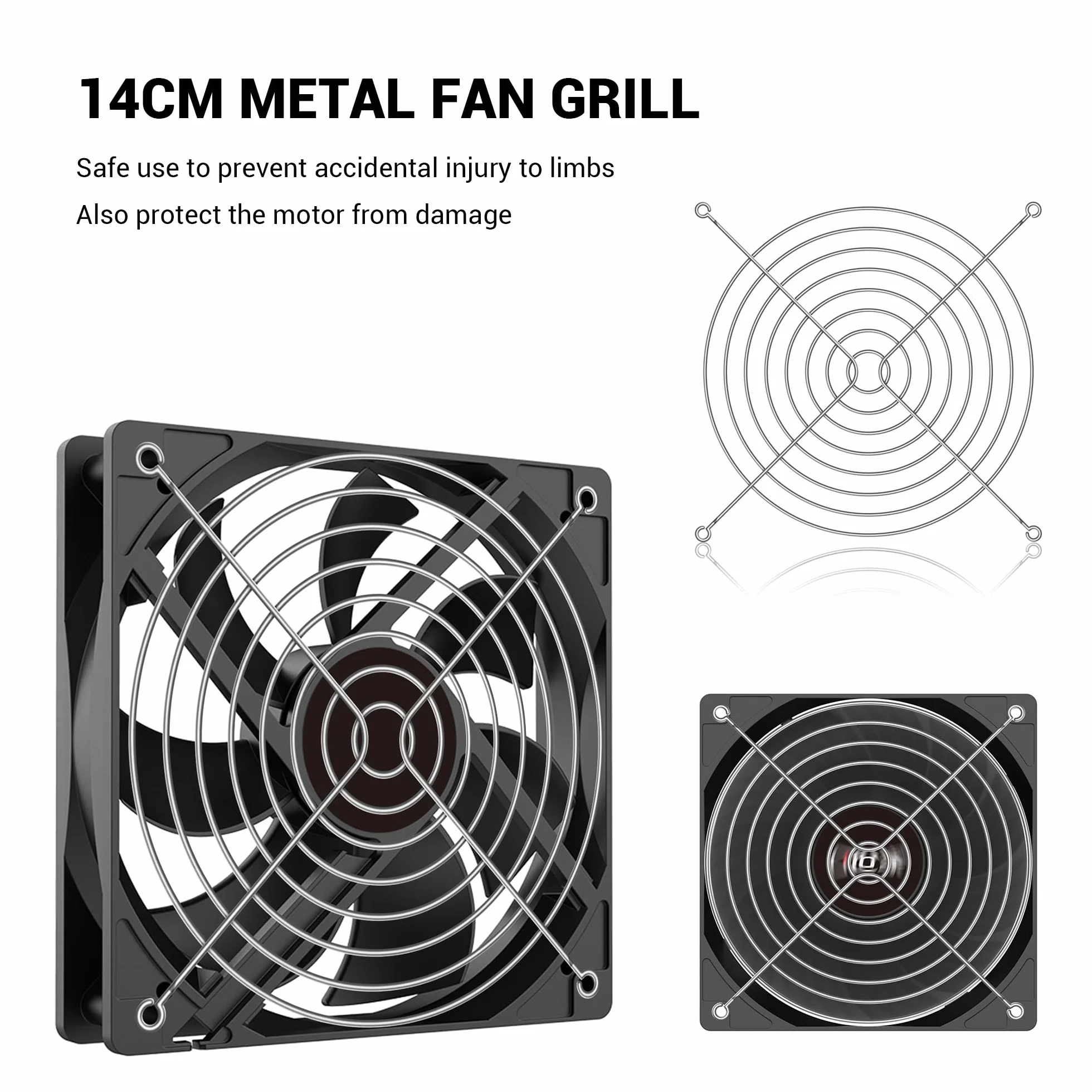 Griglia protettiva per ventola da 140 mm per PC, confezione da 2 custodie per CPU in metallo con vite per 140 x 140 mm, copertura protettiva per fai da te, ventole per computer PC, ventole di scarico