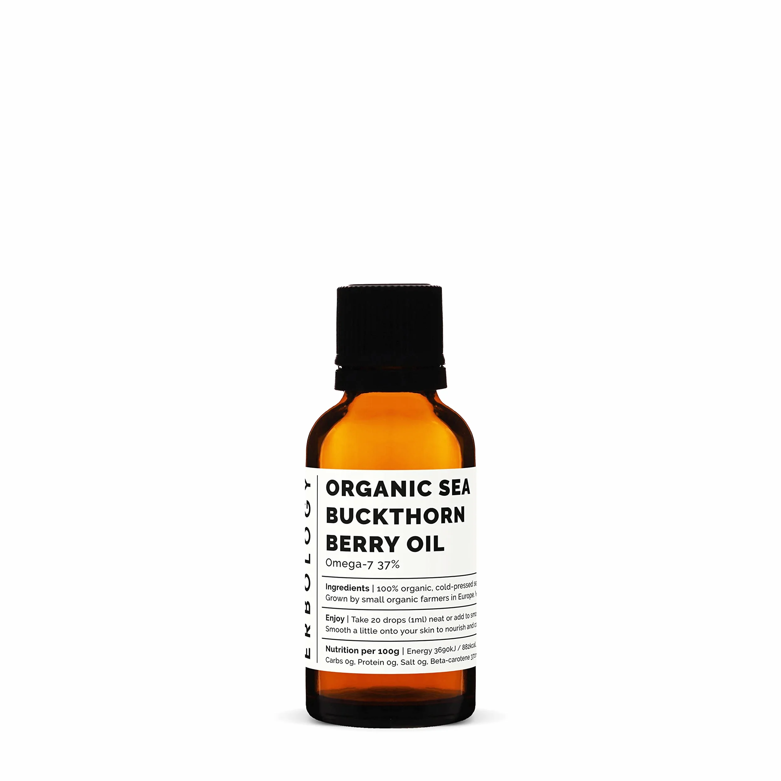 Olio di Olivello Spinoso 100% Bio 30 ml Spremuto a Freddo 50:1 Ricco di Omega-7 e Beta-carotene Non OGM