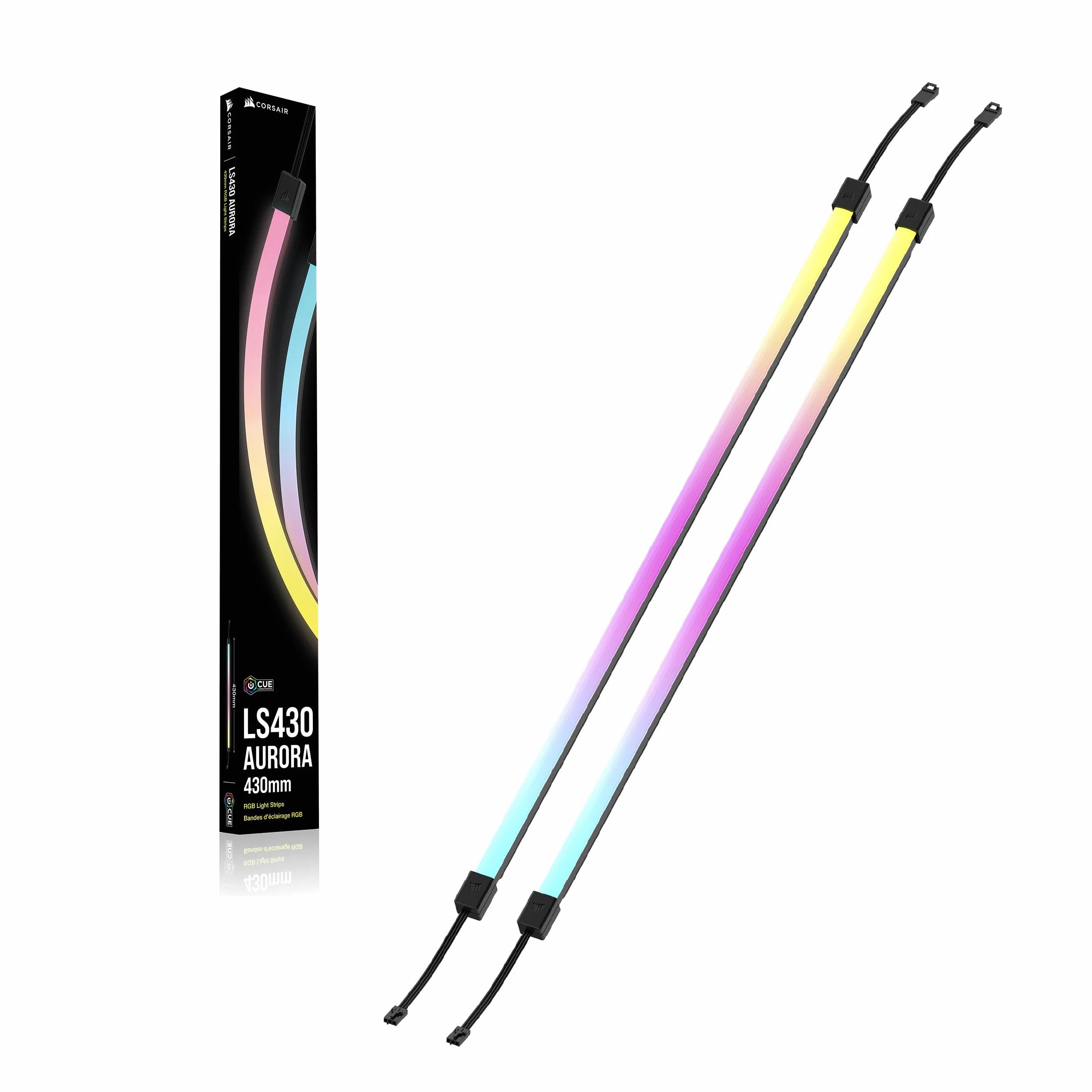 CORSAIR LS350 Aurora Light RGB Strips 350mm – 2x Magnetic Diffused Individually Addressable RGB LED Strips – +5V ARGB Header or CORSAIR iCUE Controller – ARGB to iCUE 3-Pin Adapter Cable Included