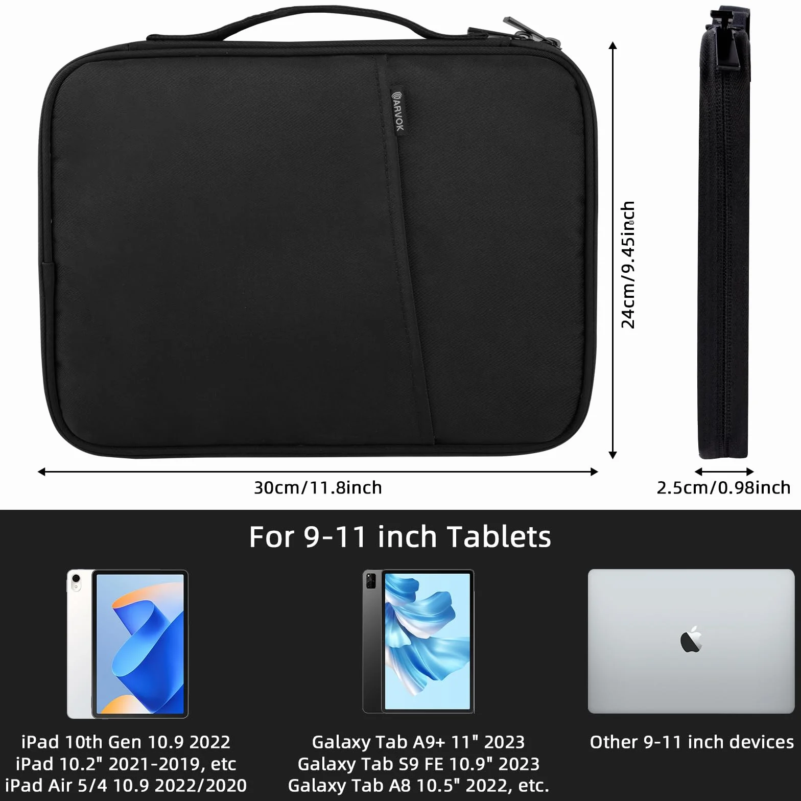 ARVOK 9-11 Pollici Custodia per Tablet per il Nuovo iPad Pro M4/iPad Air M2 2024 da 11", iPad 10.9" (10th Gen), iPad Pro 11" 4/3/2, iPad Air 5/4/3 10.9"/10.5", Borsa Tablet Resistente All'acqua