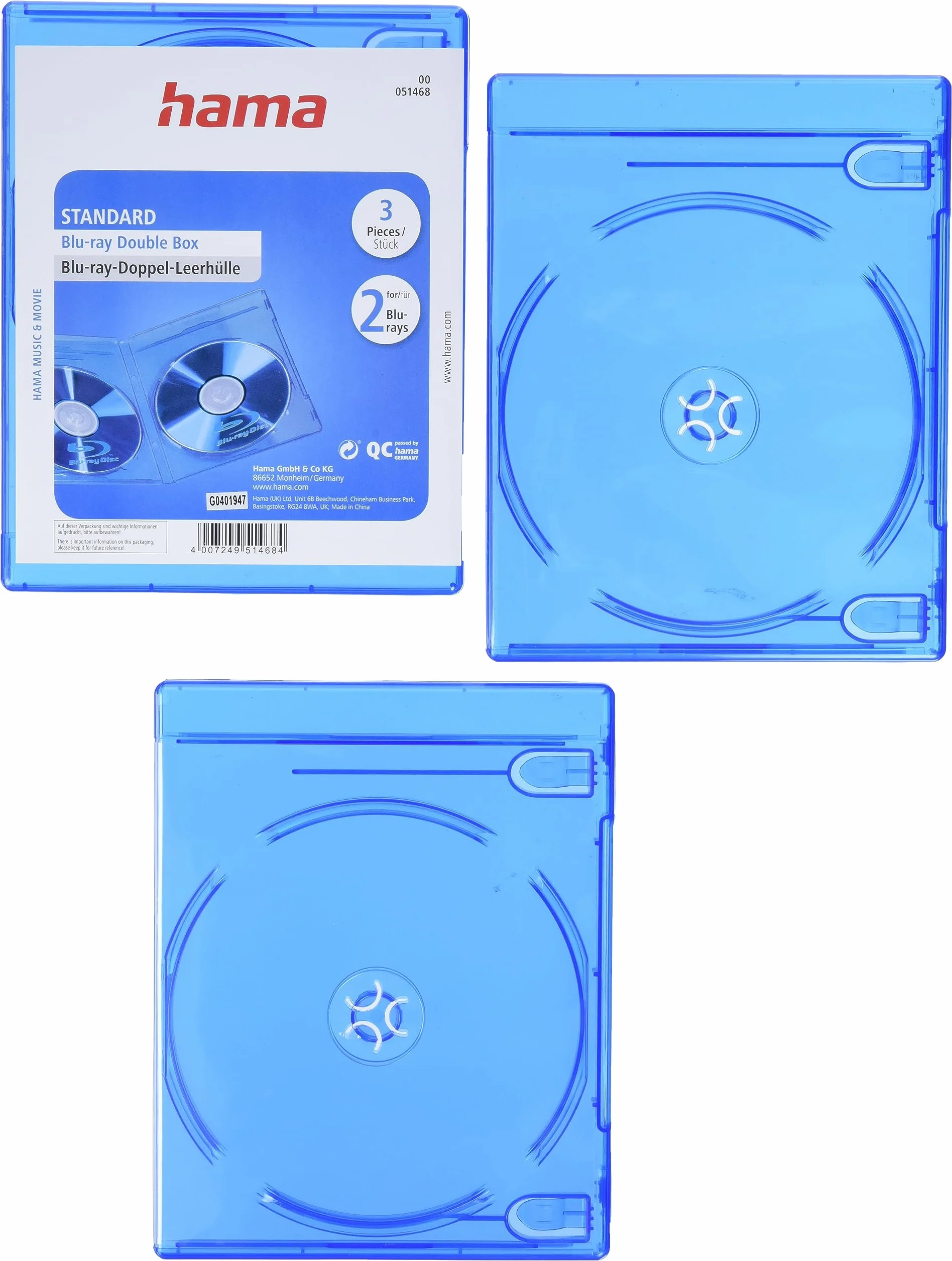 Hama Blu-Ray Disc Double Jewel Case, 3 PCS./Pack, Blue 2dischi Blu