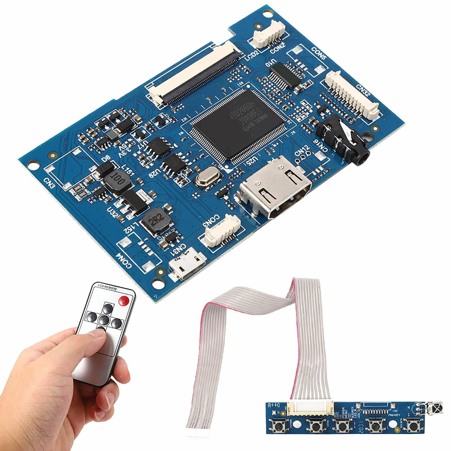 Fafeicy Scheda Controller HDMI per Schermo LCD 7 Pollici Kit Universale con Telecomando 1024x600 50 Pin 5V DC Materiale Cartone Sintetico