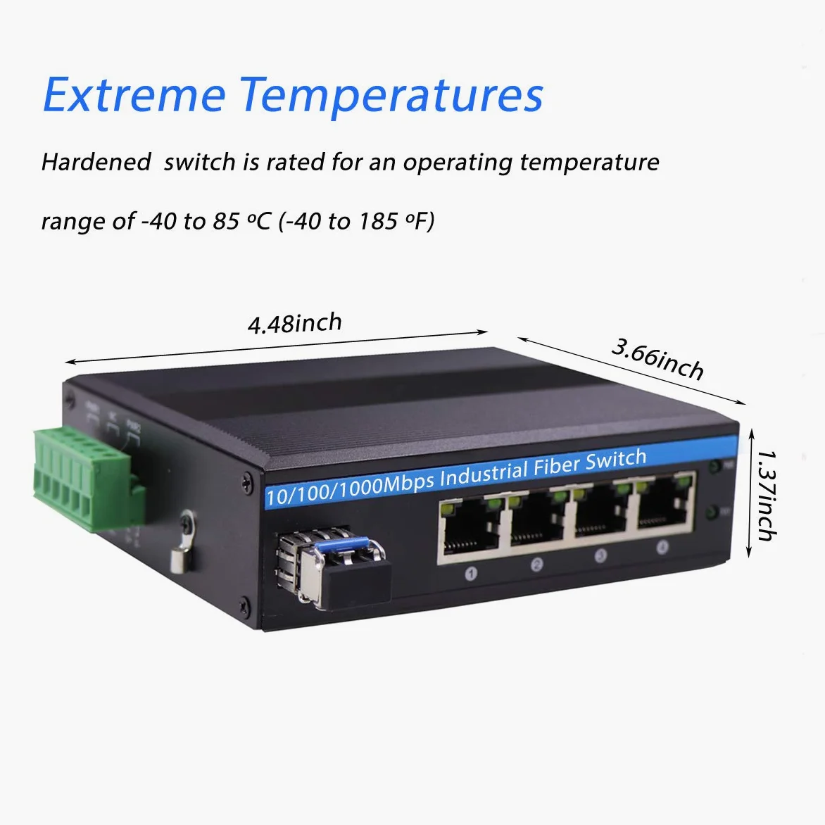 Convertitore in fibra ottica Gigabit Ethernet a 5 porte per esterni, switch di rete DIN Rail industriale 100/1000Base-T a LC fino a 20 km (con ricetrasmettitore SFP)