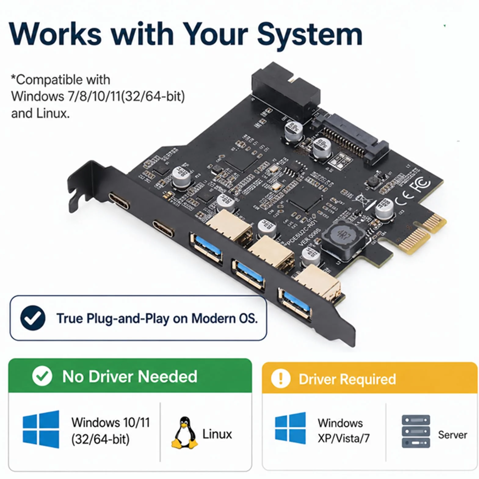 Scheda PCIe a USB 3.2 Gen 1 con Larghezza di Banda di 5 Gbps, 3 Porte USB Type-A e 2 Porte USB Type-C, Scheda di Espansione PCIe per PC Desktop