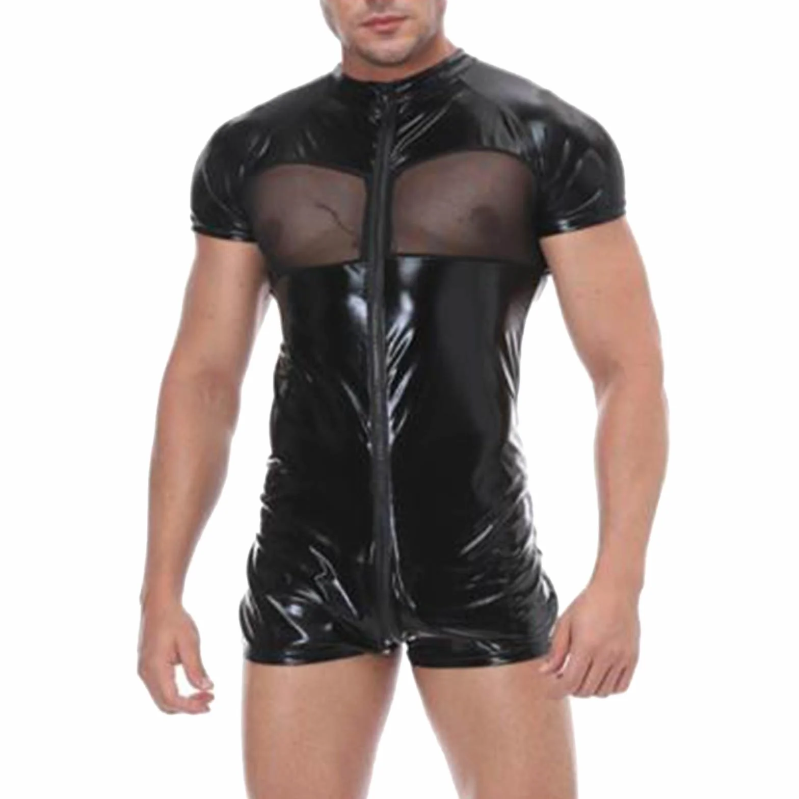 Canottiera da uomo in lattice slim fit biancheria intima a rete Techno maniche corte effetto bagnato