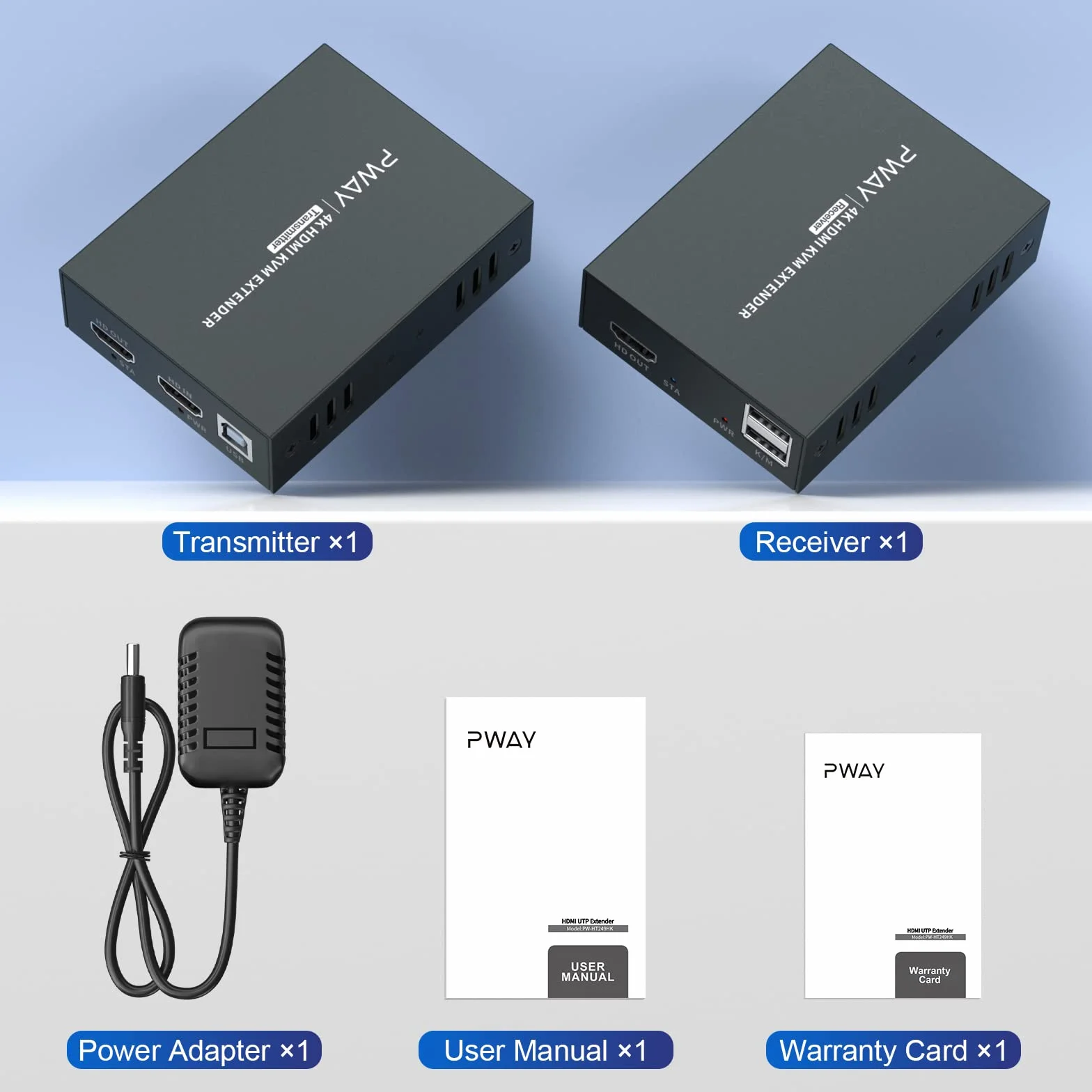 PWAYTEK HDMI KVM USB Extender 164ft /50m Trasmissione su Single Cat5e / 6/7 Full HD 4K@60HZ Supporto Loop out Funzione EDID 3D (nero 4K)