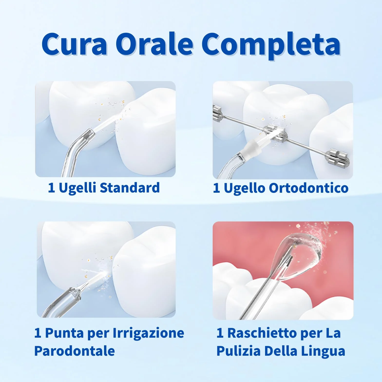 Irrigatore Orale Senza Fili, Idropulsore Dentale Portatile, Water Flosser, 4 Bocchette, Ricarica USB, Nero