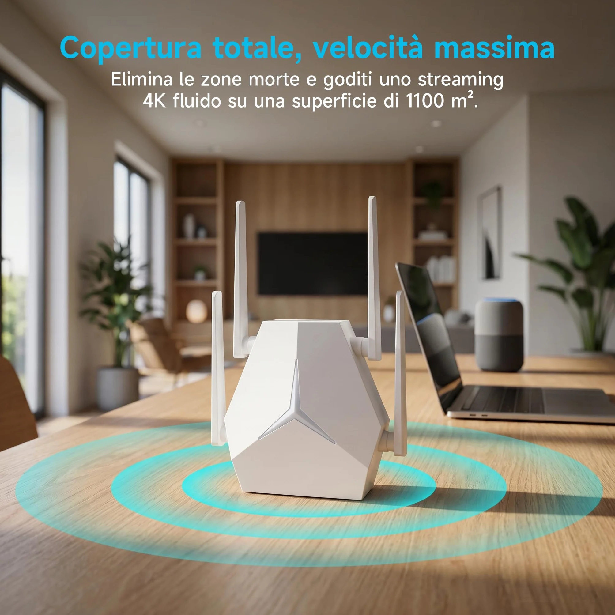 Ripetitore WiFi 1167Mbps Doppia Banda 2.4G+5G, Amplificatore Segnale per Casa Ufficio, Elimina Zone Morte, Compatibile con Router