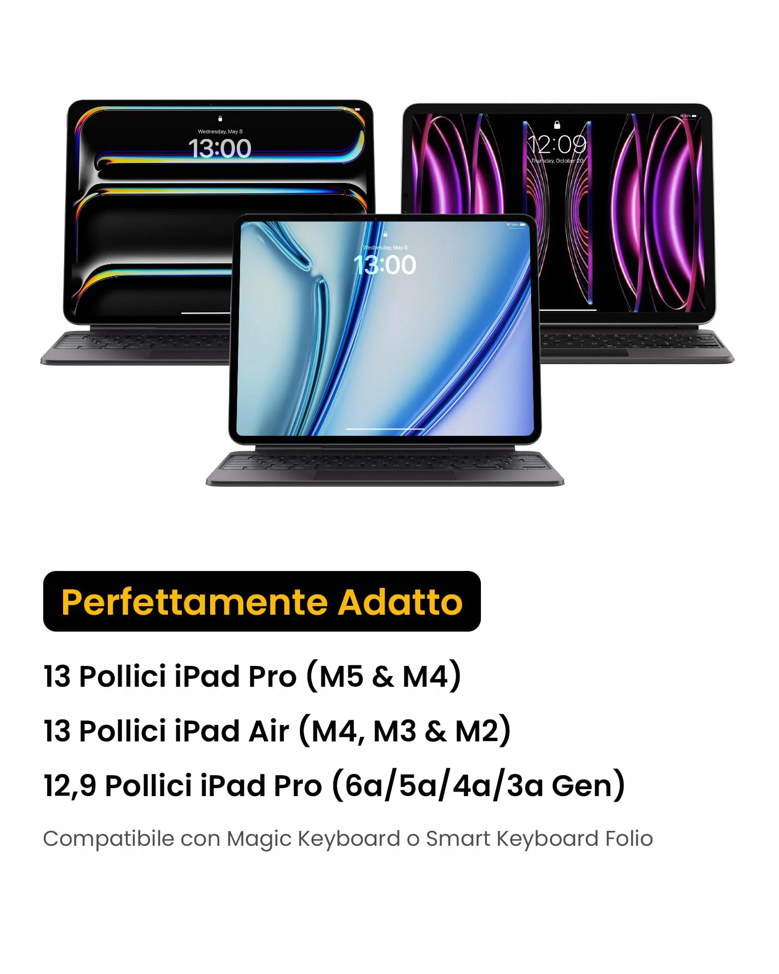 tomtoc Custodia per 13 Pollici Tablet per iPad Air M4/M3/M2 2026-2024 & iPad Pro 13" M5/M4, iPad Pro 12,9", Custodia Rigida EVA per Magic Keyboard/Smart Keyboard/Adattatore/Cavo/Hub USB/Apple Pencil