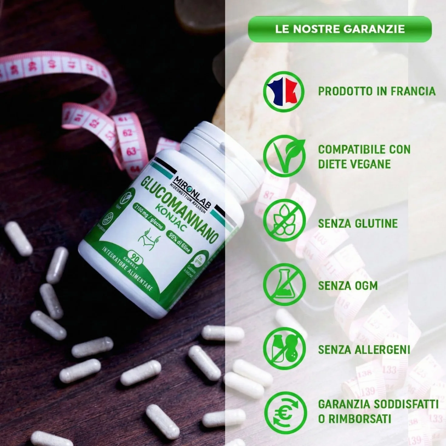 Mironlab GLUCOMANNANO Forte 3021mg 280 capsule vegane 45 Giorni Saziante naturale Alta concentrazione 95% fibre