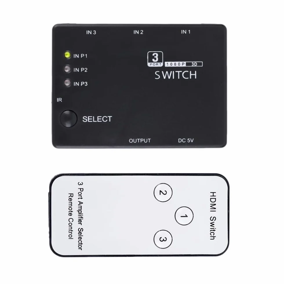 MMOBIEL Switch 3 in 1 HDMI Full HD 1080p 12Bit Colori Profondi 3-Porte Intelligenti Compatibile con 4K Ultra HDMI Port incl. Telecomando IR