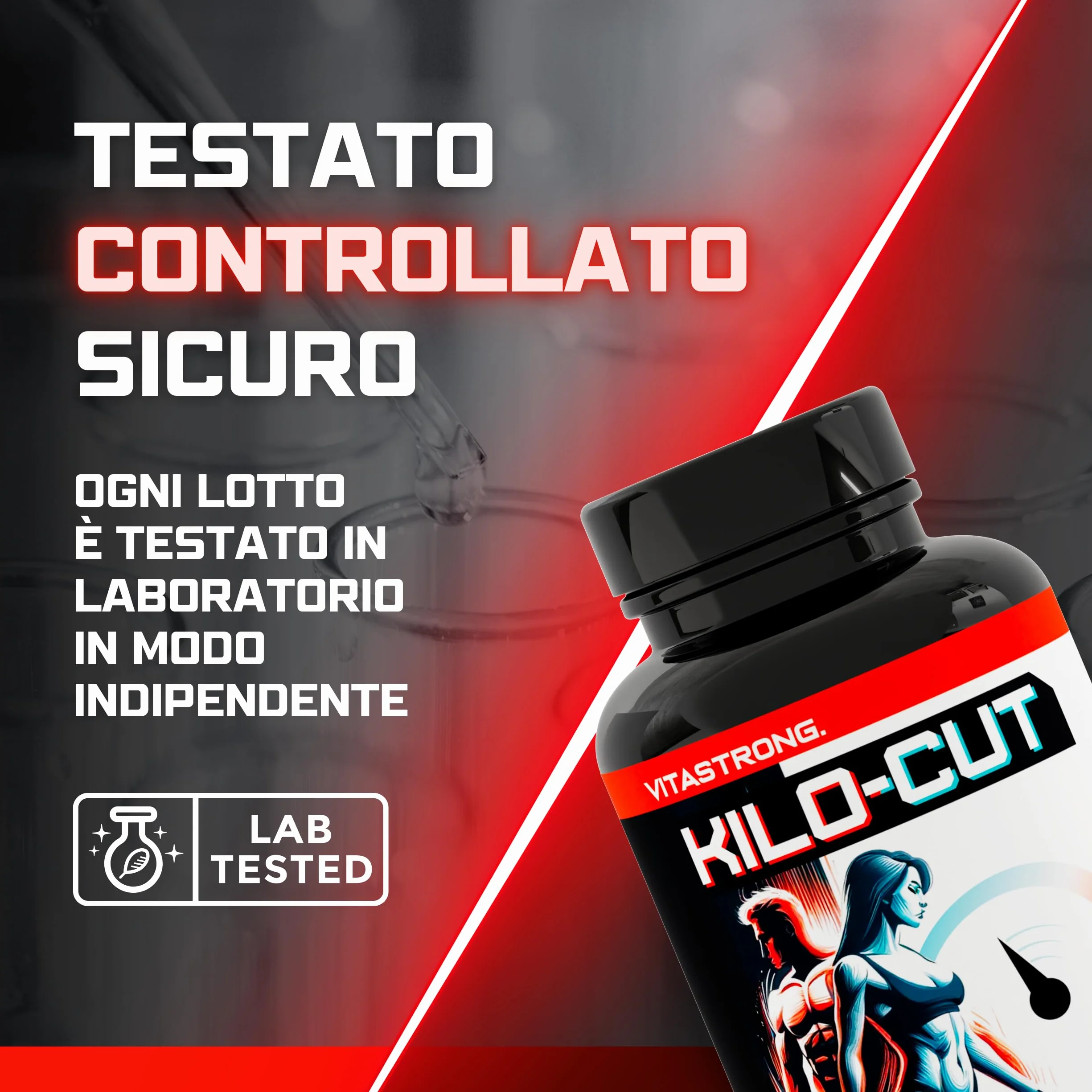 Kilo-Cut Vitastrong Vegan Integratore Dietetico con Glucomannano, Garcinia, L-Carnitina, Matcha, Colina, Fico d'India e Cromo