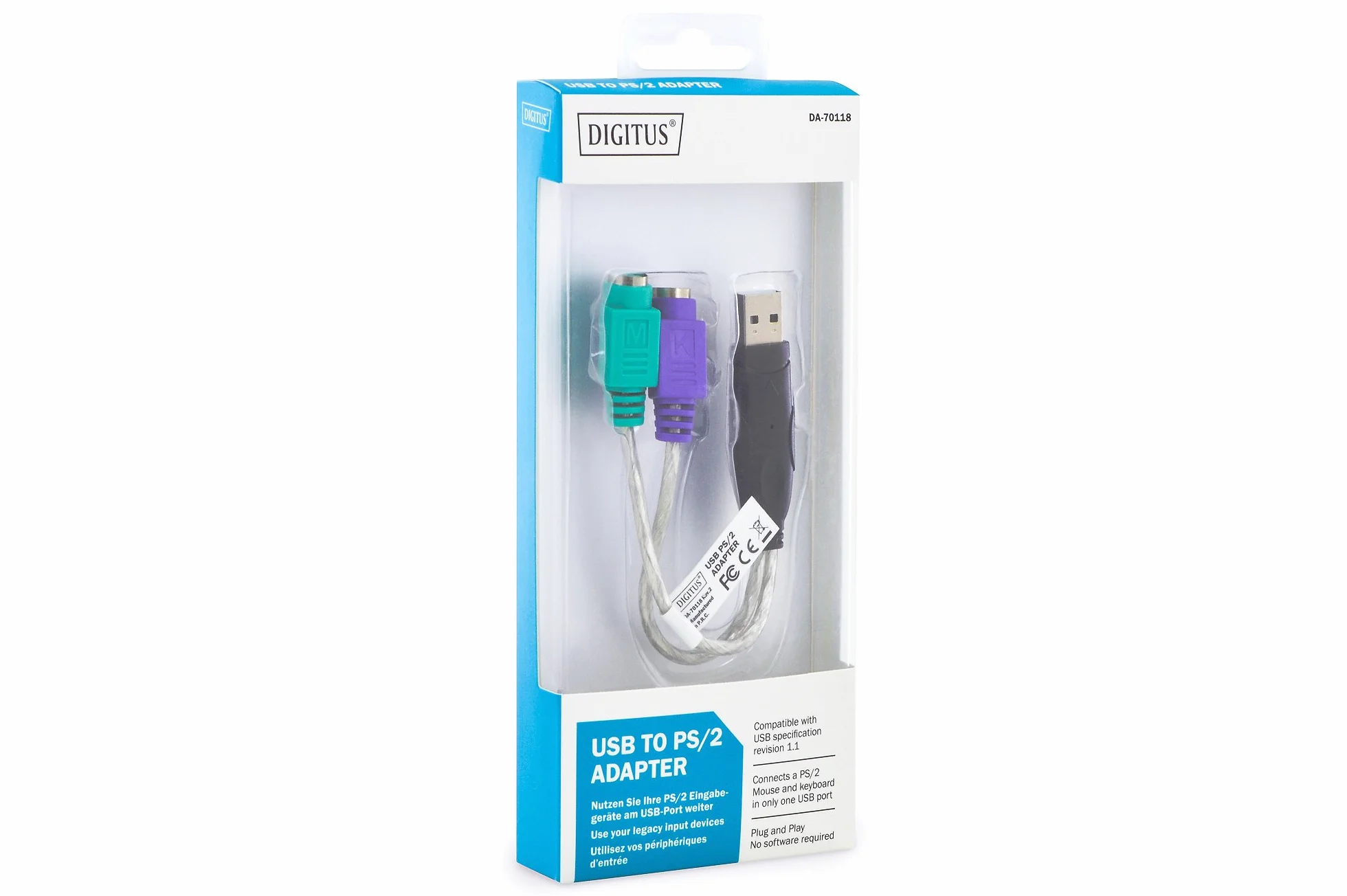 DIGITUS Adattatore da USB a PS/2 - Adattatore per mouse e tastiera - Da USB Tipo-A maschio a 2x Mini-Din 6 femmina - Win 10 - Plug & Play